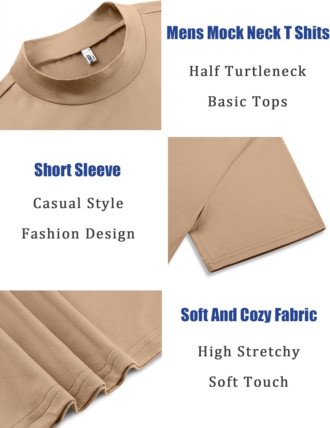 COOFANDY Men's Mock Turtleneck T Shirt Short Sleeve Slim Fit Basic Casual Solid Color Pullover Tee - Image 5