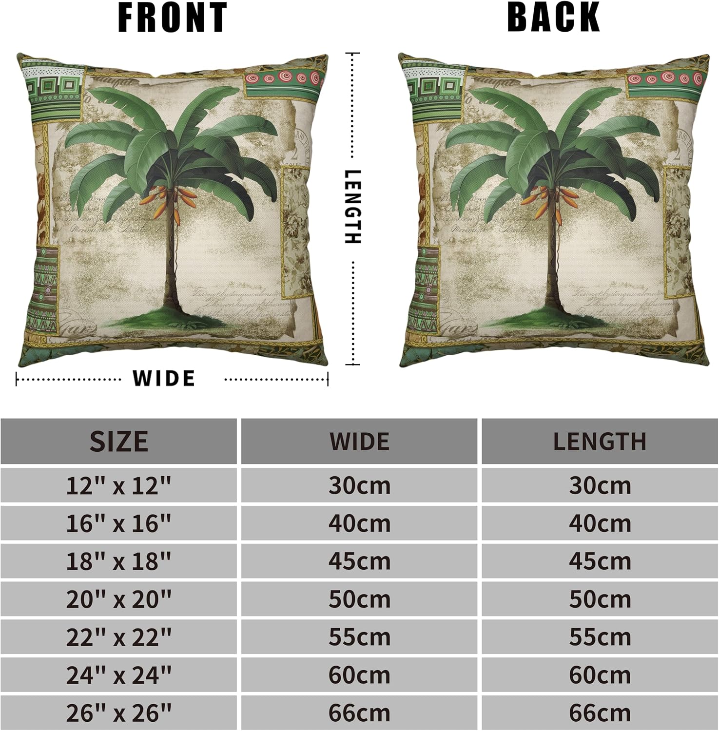 Tropical Palm Banana Tree Throw Pillow Covers Hawaii Coconut Tree Decorative Pillow Covers Vintage Cushion Case 20x20 for Living Room Indoor Outdoor Decor Set of 2 image 5