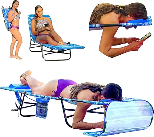 FLIPCHAIR - Tumbona para patio, agujeros para cara y brazos, 3 patas, soporte de material de poliéster, respaldo reclinable, almohada para la