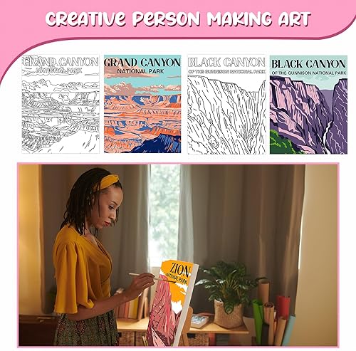 Miniatura 4 de Sherr 16 lienzos predibujados para pintar para adultos, 8 x 10 pulgadas, kits de pintura de lienzo preimpreso estirado con temática de parque