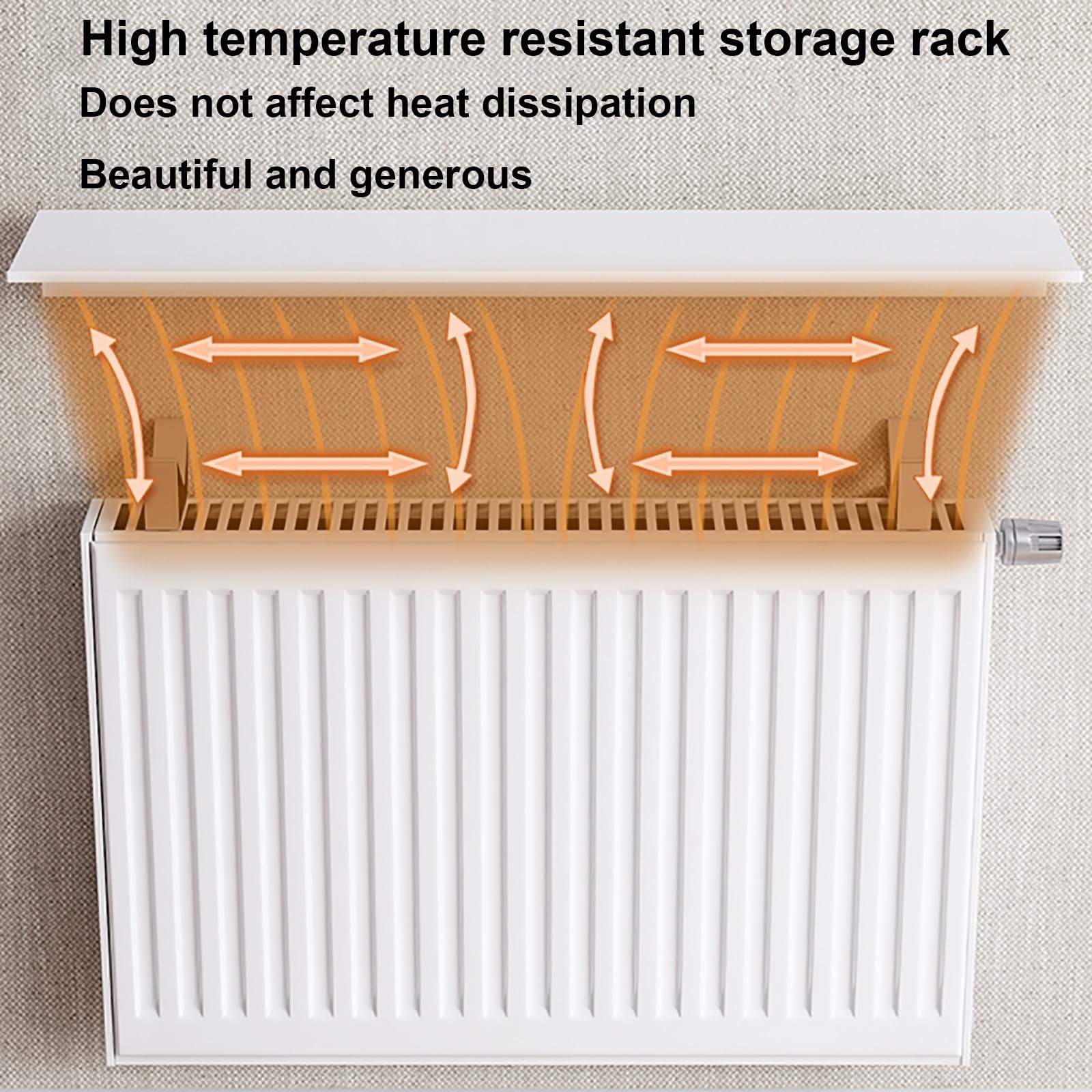 Estante de radiador blanco sin taladrar, estante de calefacción flotante con soporte fácil de montar, cubierta de radiador para el hogar (70 x 14,5 cm), solución de almacenamiento elegante y que