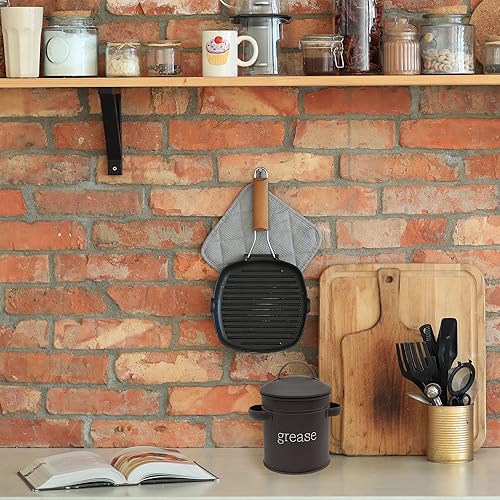 Miniatura 8 de AuldHome - Recipiente de grasa esmaltada con colador negro lata de almacenamiento de cocina estilo granja etiquetado como grasa