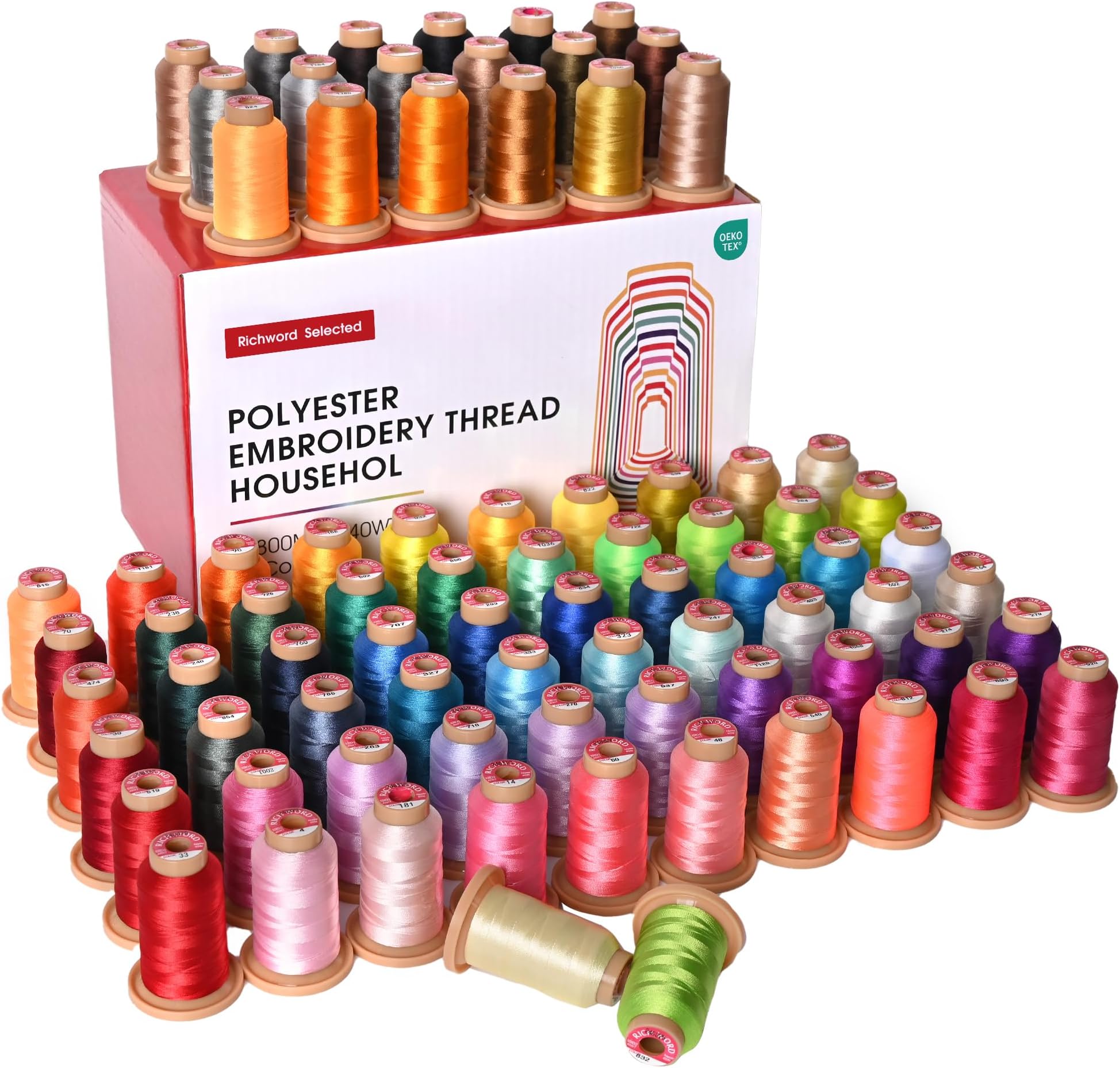 Embroidery Machine Thread Richword Selected 800M 80 Colors 40WT(108D/2) Polyester Embroidery Thread Set for Embroidery & Sewing Machines – Full Color Range for Creative Embroidery