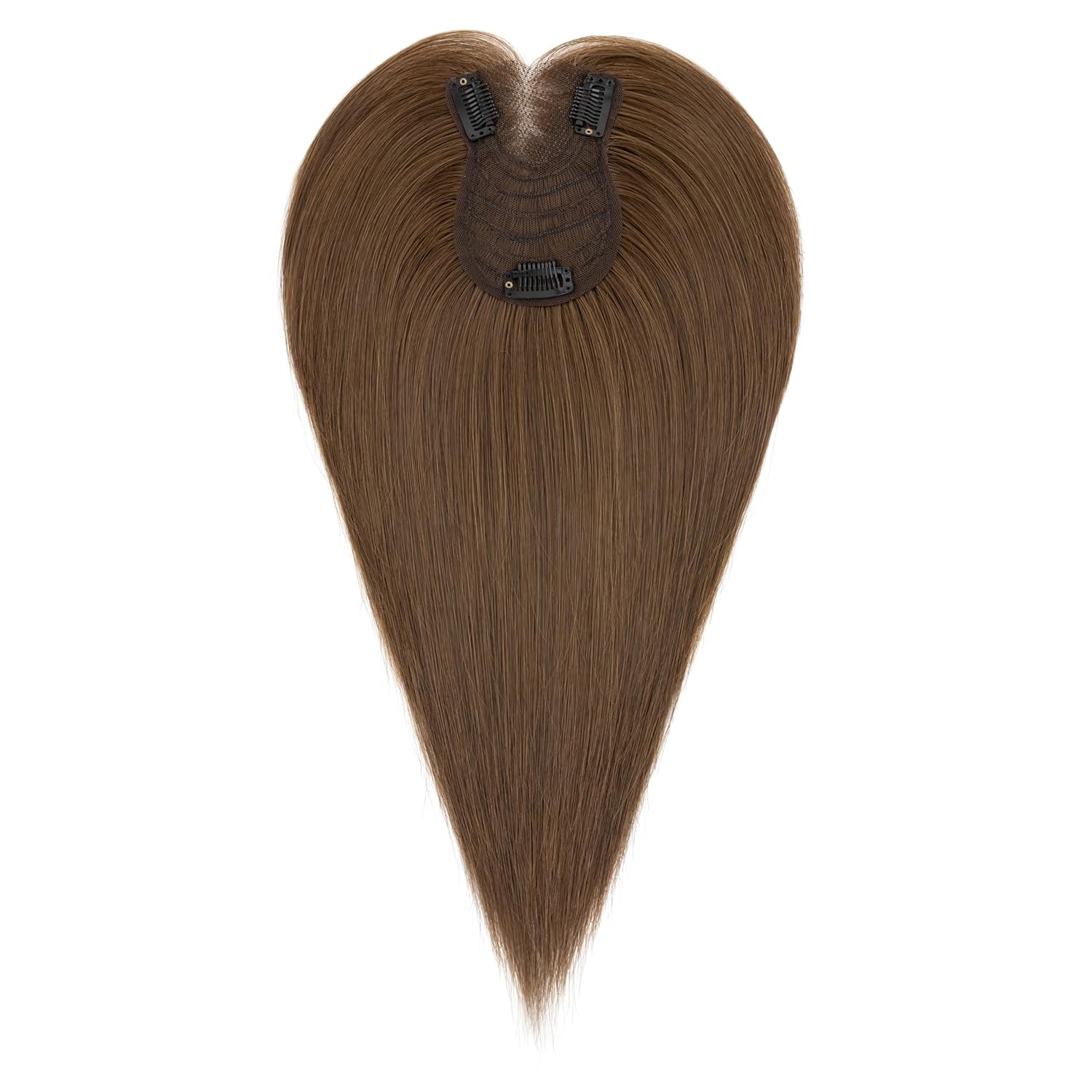 Hair Toppers for Women Real Human Hair with Curtain Bangs 3.15"x4.53" Lase Base Hair Piece with 3 Clips Easy Clip-in for Daily Volume Styling Solution 12Inches （#4R Medium Brown)