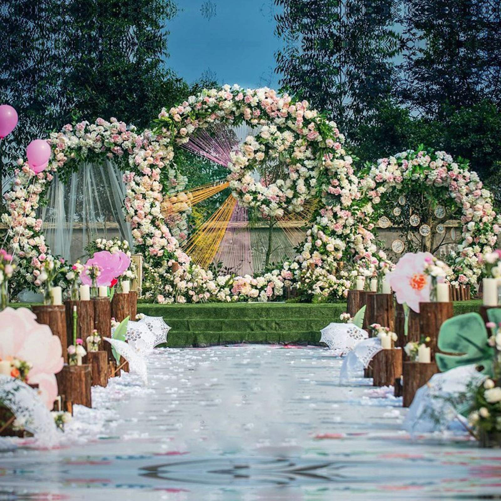 2 m runder weißer Hochzeitsbogen aus Eisen mit Blumenmotiv für den Außenbereich und Hochzeiten, Hintergrund für Schilder und Fotos, Ele Decor für Zeremonien und Empfänge