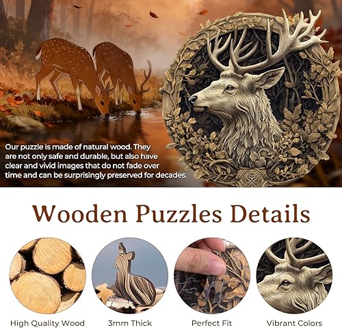 Miniatura 2 de Rompecabezas de madera para adultos, rompecabezas de madera con efecto de visión 3D, diseño de ciervo, forma única, rompecabezas de madera avanzado