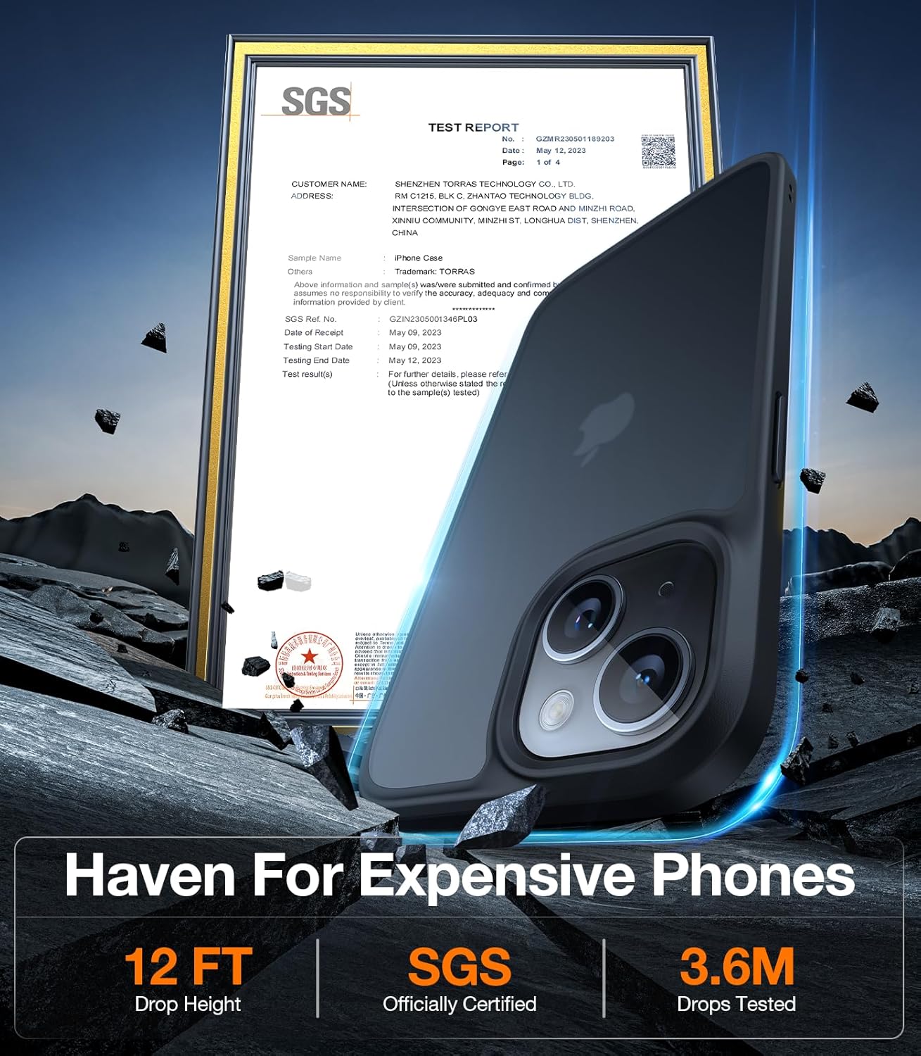 TORRAS Designed for iPhone 15 Case [12FT Military Grade Drop Protection] Protective Shockproof Hard Matte Slim Phone Case for iPhone 15 Phone Case with Translucent Back Silicone Edge, Black - Image 3