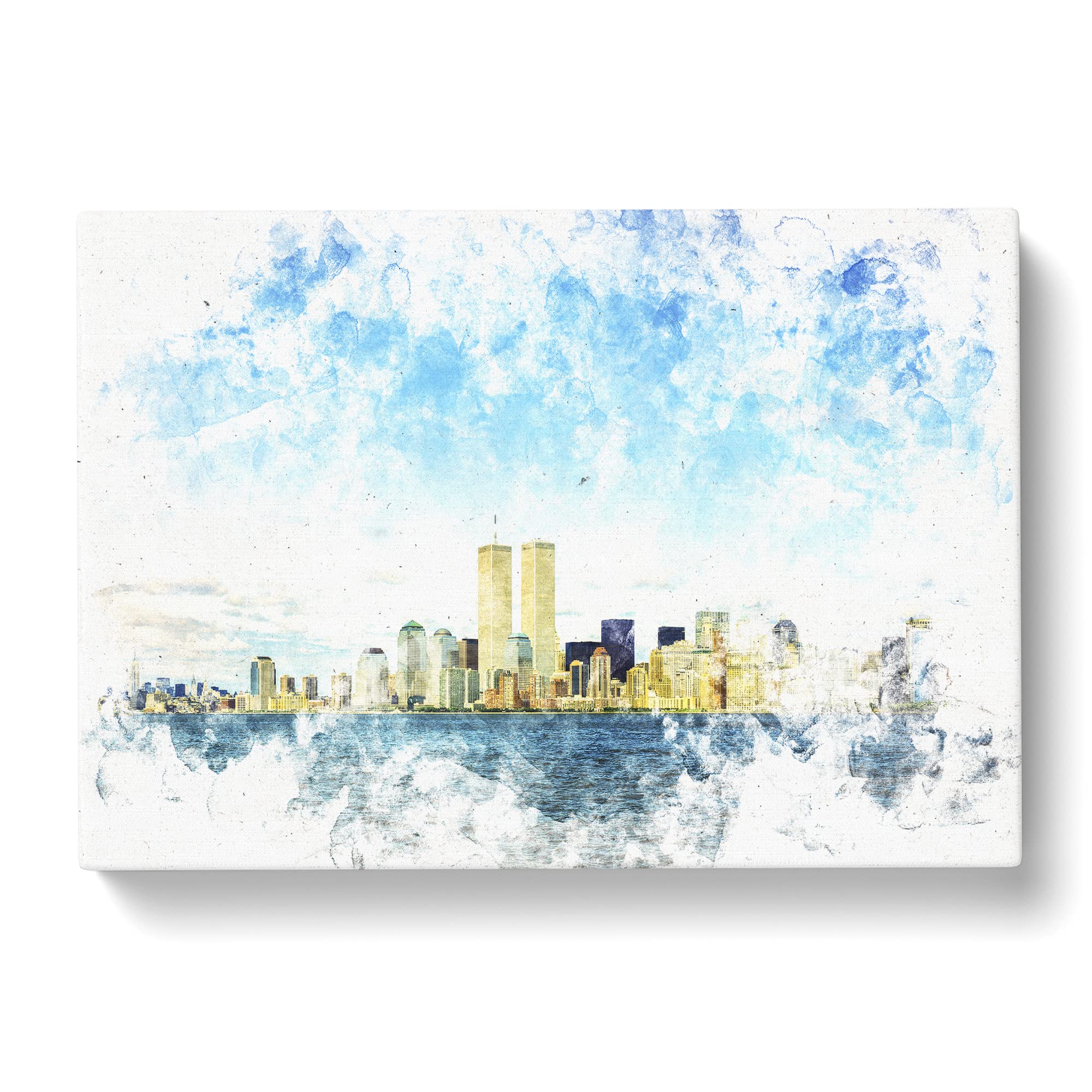 New York Skyline With The Twin Towers Watercolour Canvas Print, Mixed, 25L x 50W cm - Image 2
