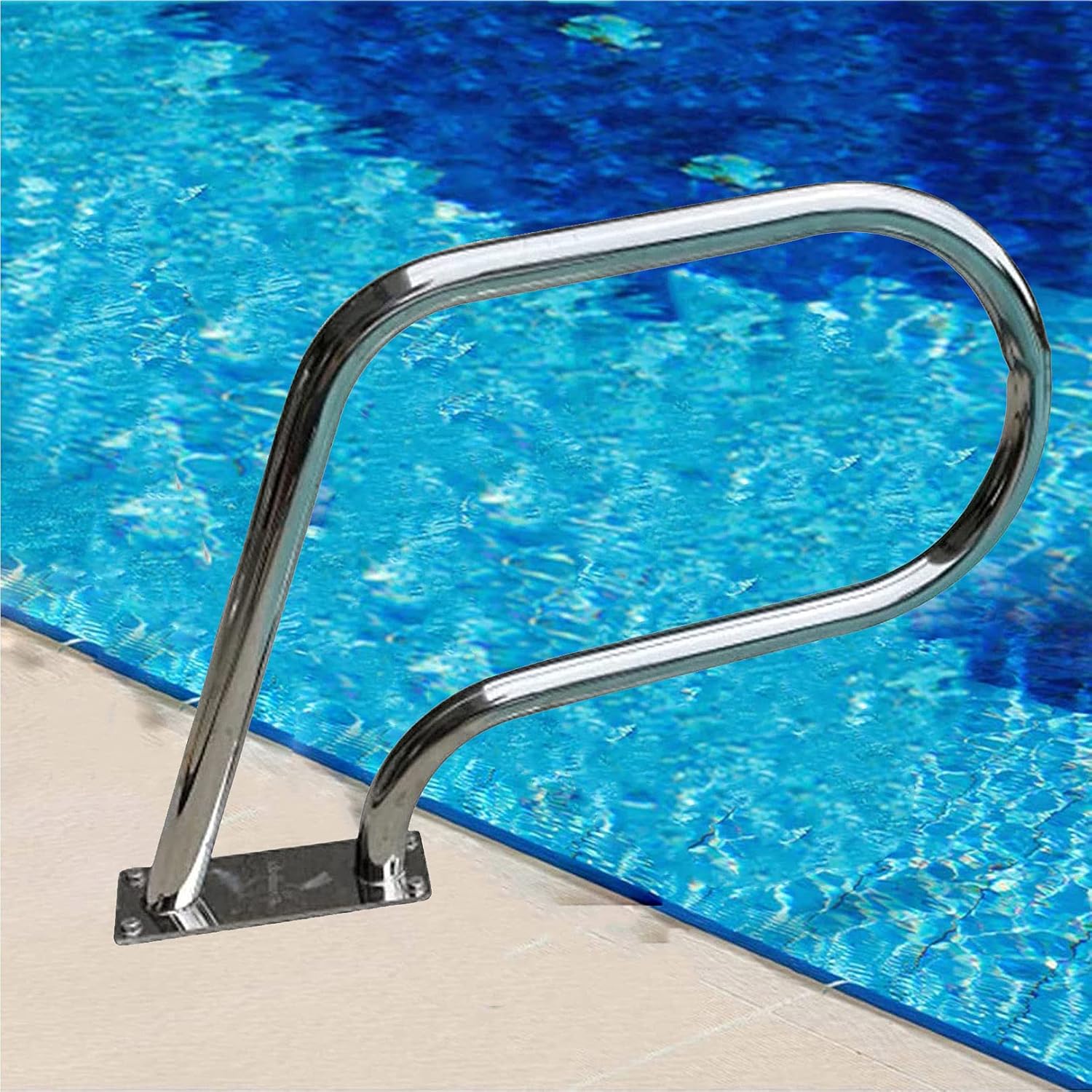 304 Stainless Steel Swimming Pool Handrail, Pool Safety Handrails w/Thickened Base, Pool Ramp Stair Handrail for Inground Pool Entry (1PCS)