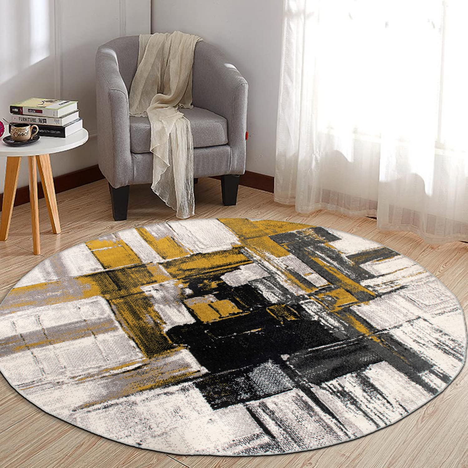 Rugshop Gold Modern Abstract Round Area Rug — Non-Shedding for Living Room, Dining Room and Foyer 8' Round