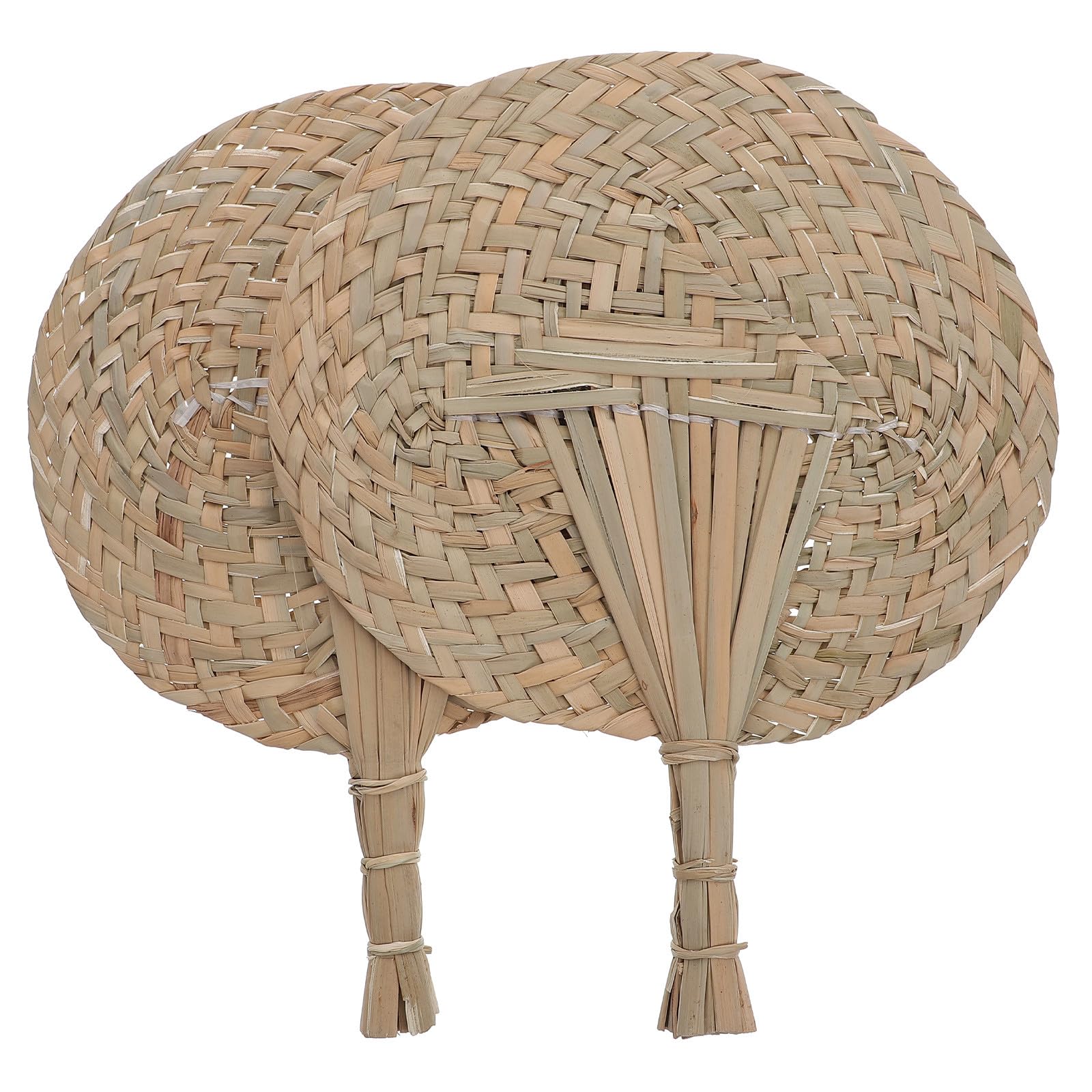 Baluue Handwoven Large Cooling Fans 2 Pcs Portable Natural Straw Fans for Outdoor Summer Use and Home Decoration Lightweight Handmade