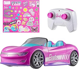 Barbie RC Toy Car, Remote-Control Pink Convertible, Can Hold 2 Barbie Fashion Dolls & Trunk Opens for Storage, Sticker Sheet for Customizing, JBH05