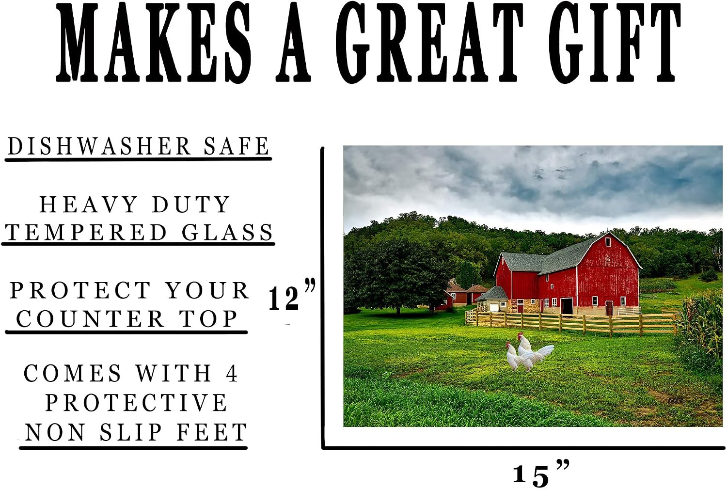 Rogue River Tactical Farm Red Barn Kitchen Glass Cutting Board Barn Decorative Gift Farmhouse Ranch Piglets Design