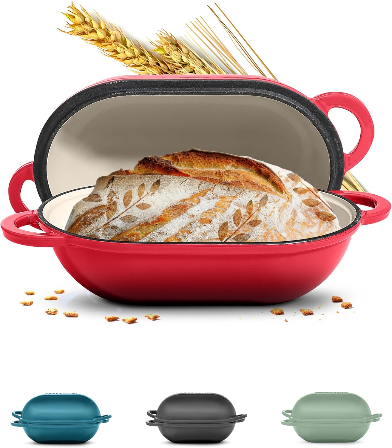 Signature Enameled Cast Iron Sourdough Bread Oven | Non-Stick with Tight Fitting Lid for Perfect Baking and Bread Making | 2QT Oval Oven With Lid [Sage Green]