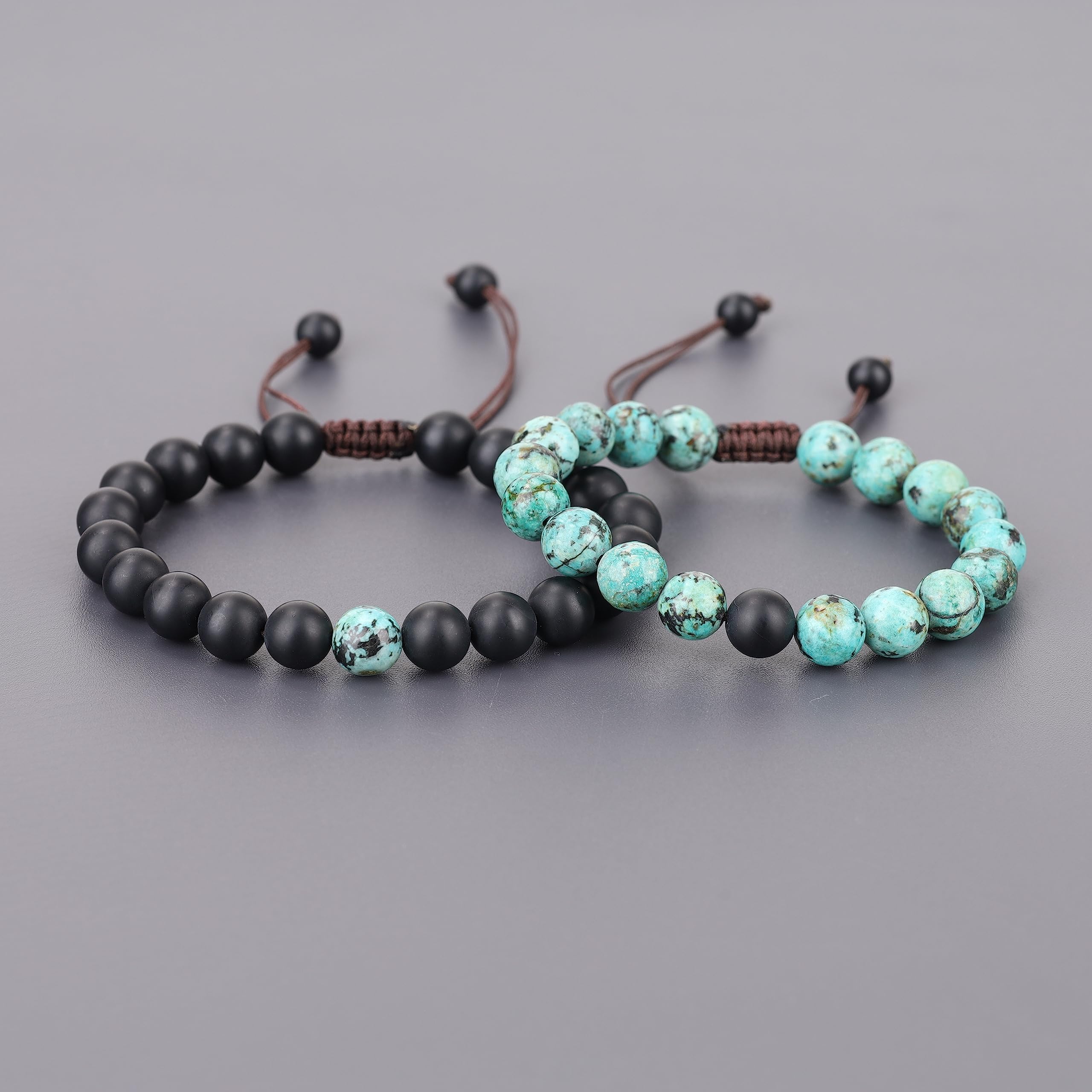 COAI Set Coppia Bracciali Regolabili per Lui e per Lei in Pietre Naturali Benefiche, Bracciali della Distanza di Ispirazione Shamballa
