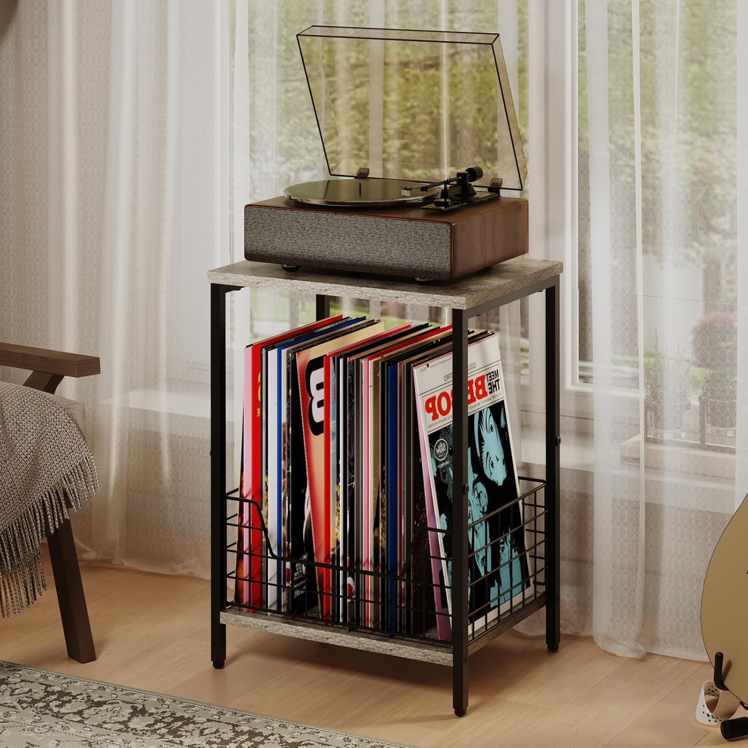 Sbanmao 2 Tier Record Player Stand with Vinyl Record