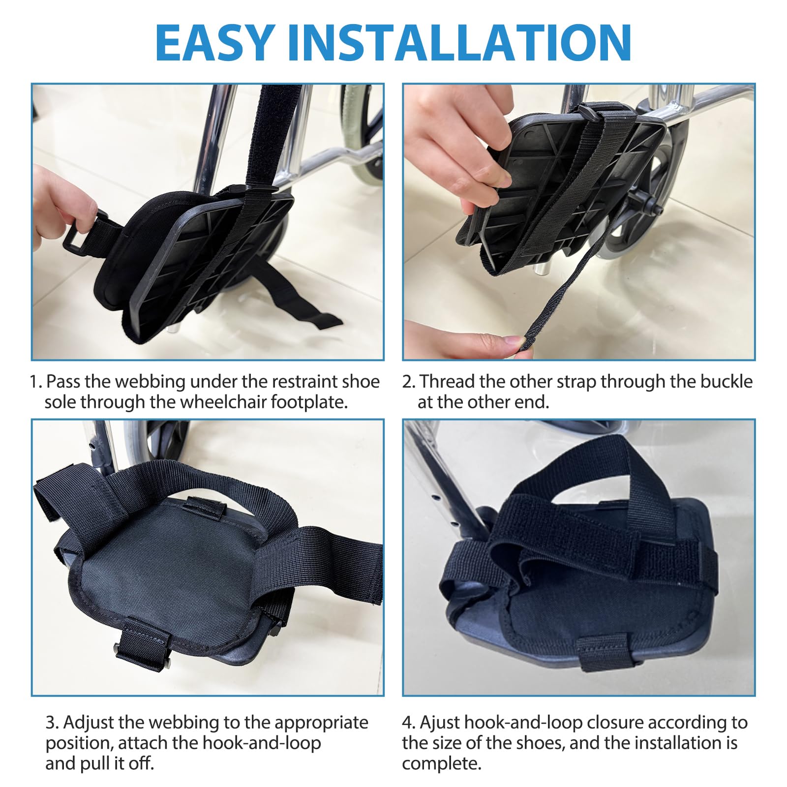 Correas de zapatos de retención para sillas de ruedas, Soporte de zapatos ajustable para reposapiés para sillas de ruedas, Soporte de fijación de zapatos para adultos mayores y discapacitados