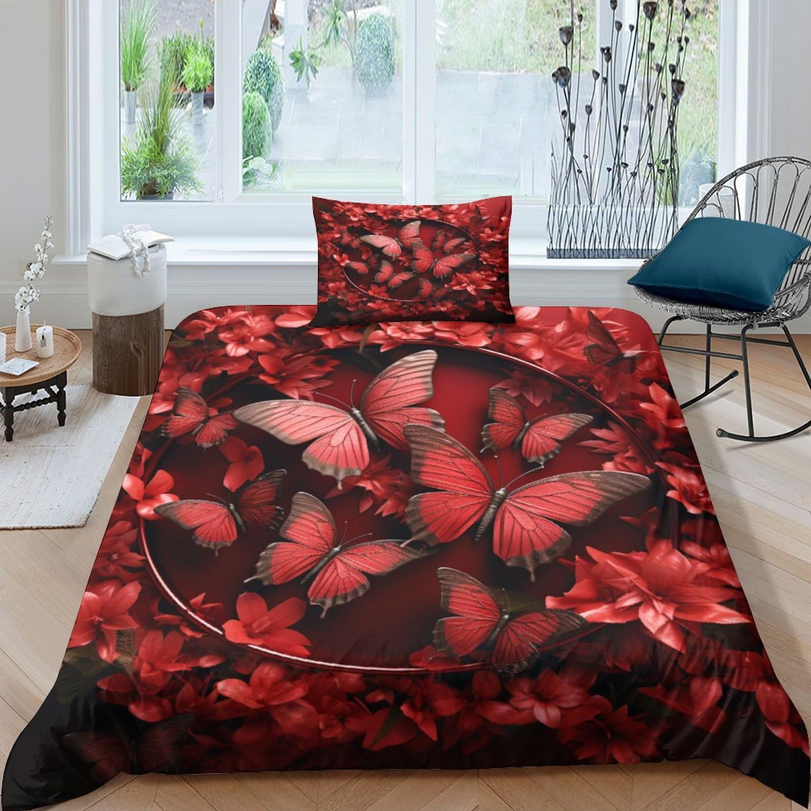 Housse de couette 135x200 papillon rouge pour créer une ambiance cocooning dans une chambre d'ado