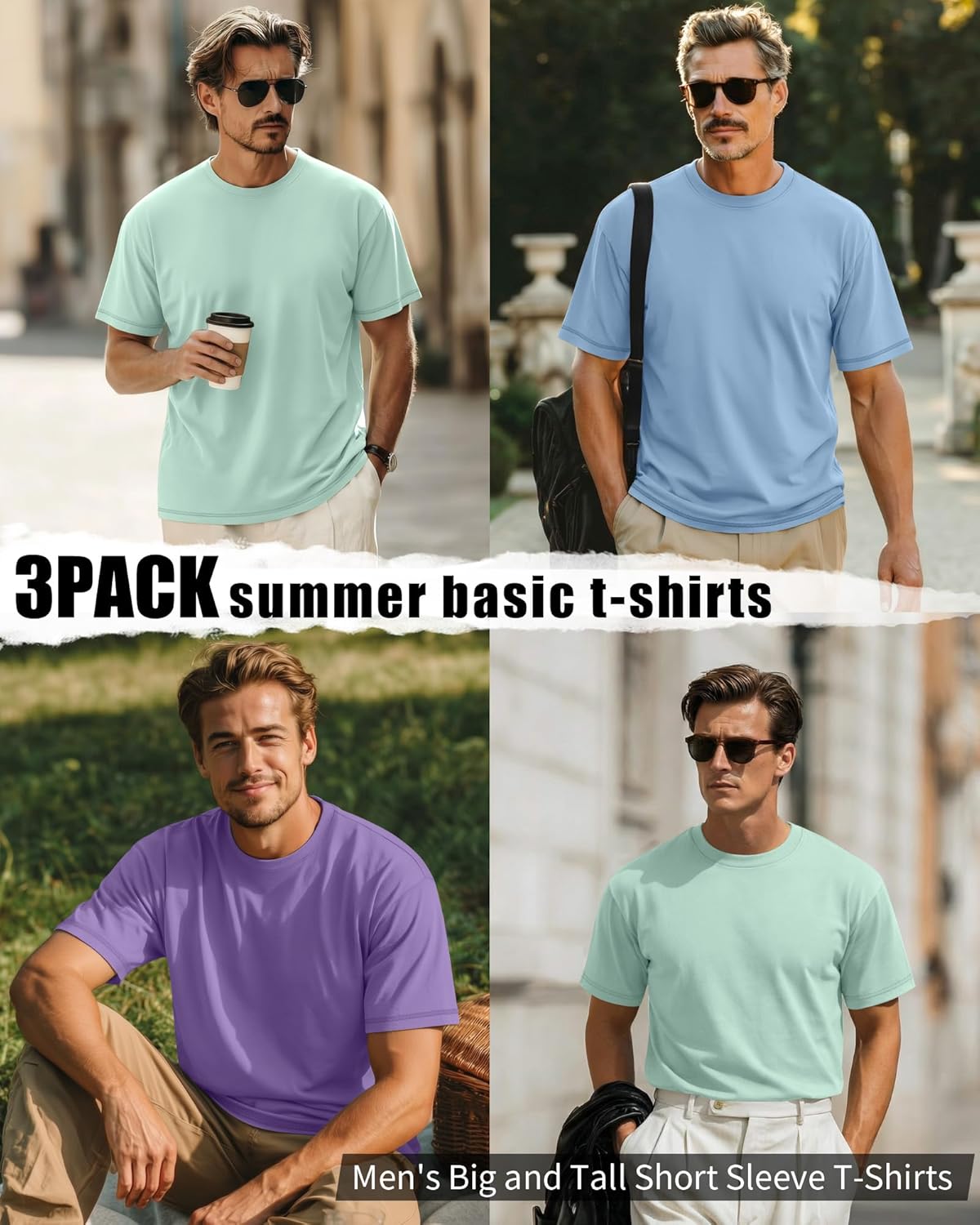 Neer 3 Pack Big and Tall Shirts for Men L-7xl, Short Sleeve Men Crewneck Tops Loose Casual Large T-Shirts Summer Basic Tee - Image 2