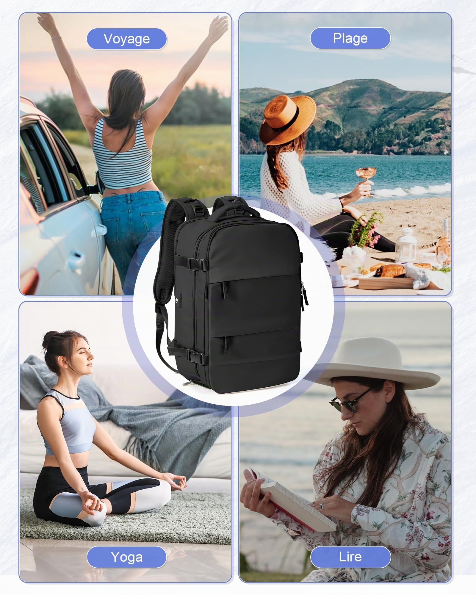 Sac a Dos Sous Vide Voyage Avec Pompe Sac Airbag Travel Sac a Dos Voyage Cabine Avion 40x30x20 Easyjet Imperméable Vacuum Backpack Homme Femme Port USB Avec Compartiment à Chaussures(Noir)