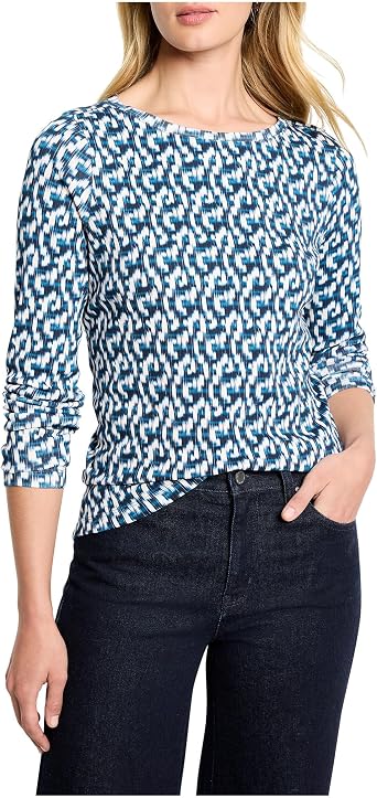 NIC+ZOE Womens Petite Long Sleeve Printed Boat Tee