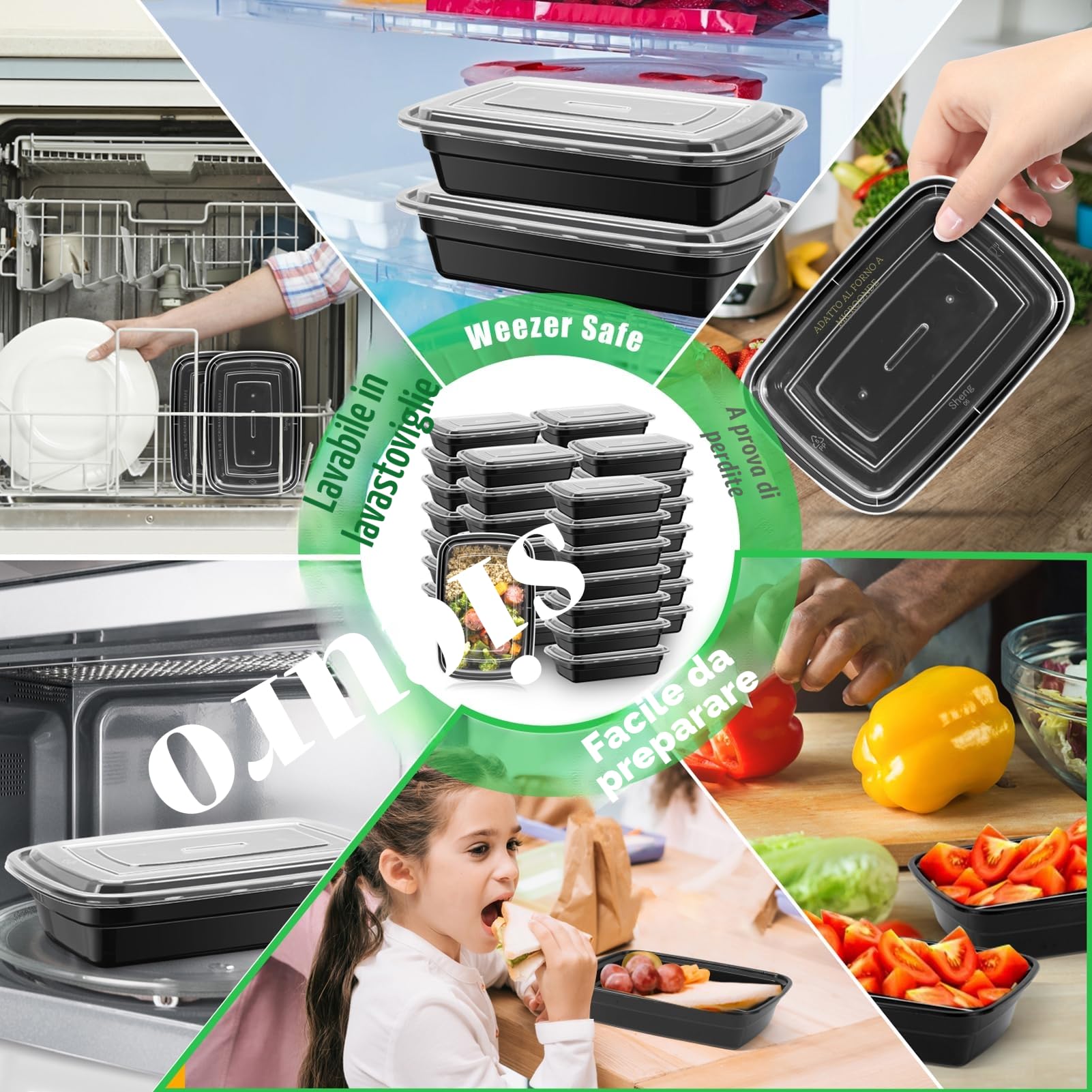 50Pcs Contenitori per la Preparazione dei Pasti da 900ml Contenitore per Frutta con Coperchi Portatile per Cibo da Asporto Picnic
