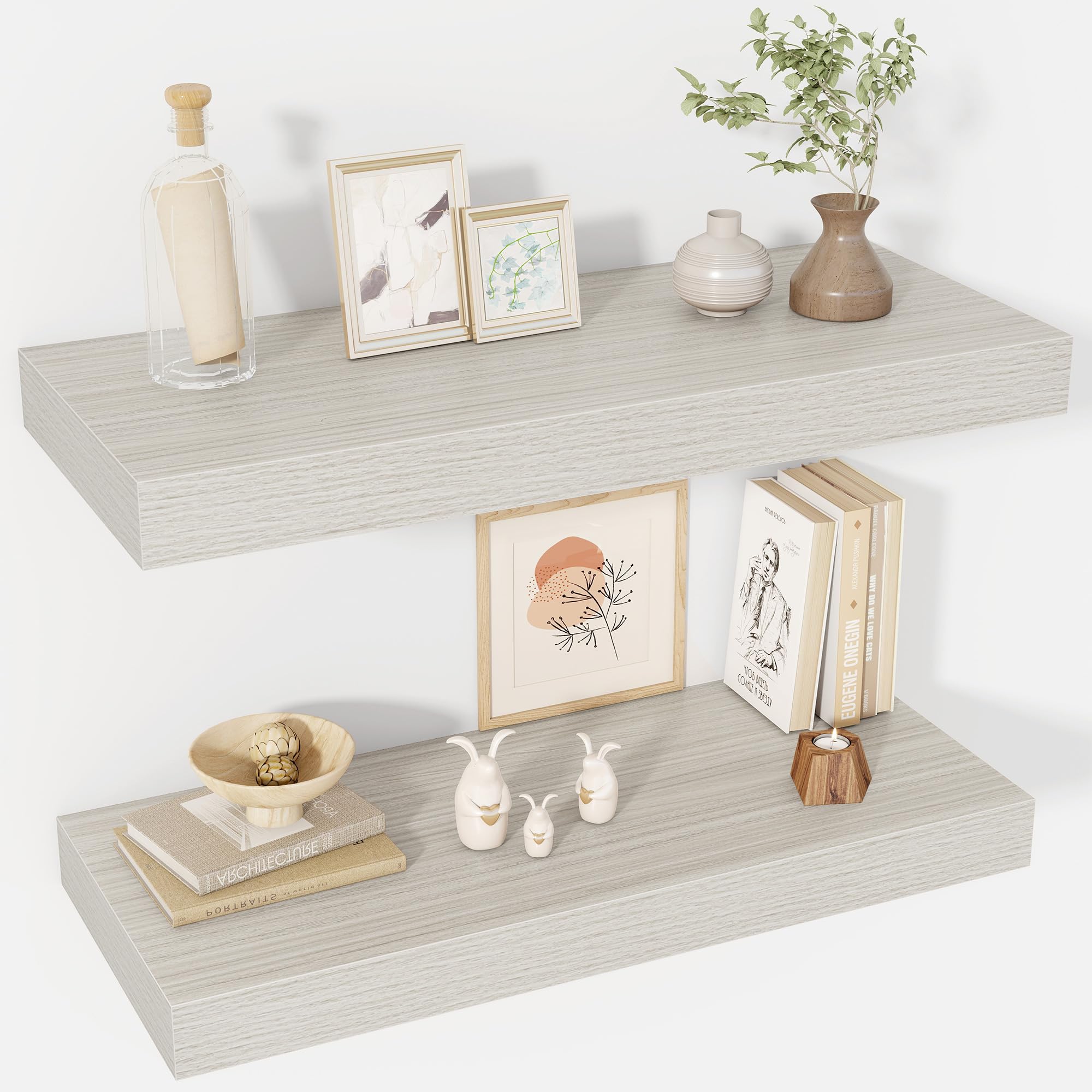 Acovy 76cm Floating Shelves, 30cm Deep Wall Mounted Shelves, Set of 2 White Rustic Display Shelving, Extra Deep & Thick Bookshelf for Living Room and Bedroom(30 x 12 Inch) โ image 1