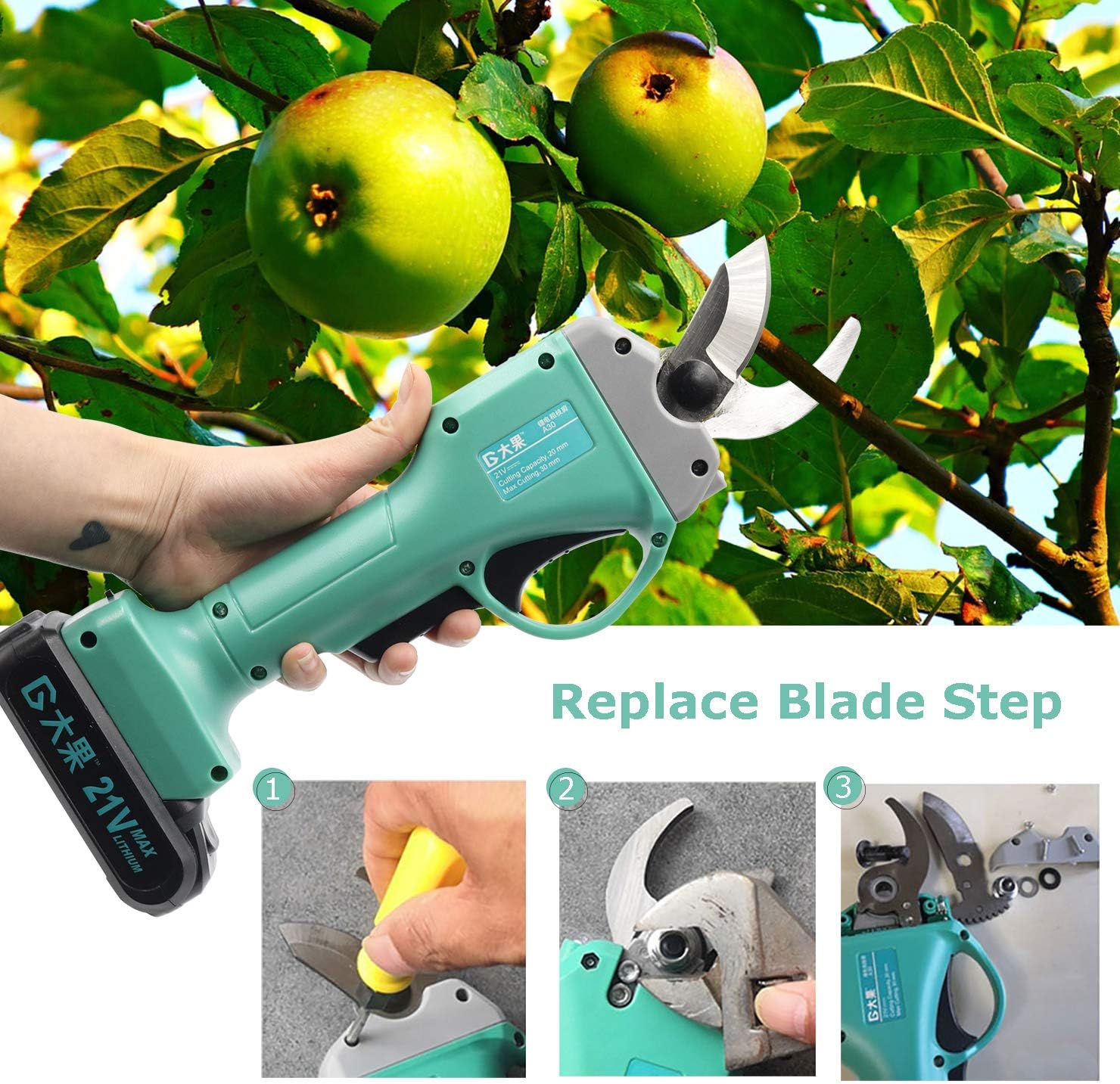 Laecabv Electric Branch Cutter Scissors 16.8V Li-ion Battery 25mm Cordless Garden Pruning Shears Fruit Tree Bypass Orchard Grapevine Economical Sharp Cutting Tool