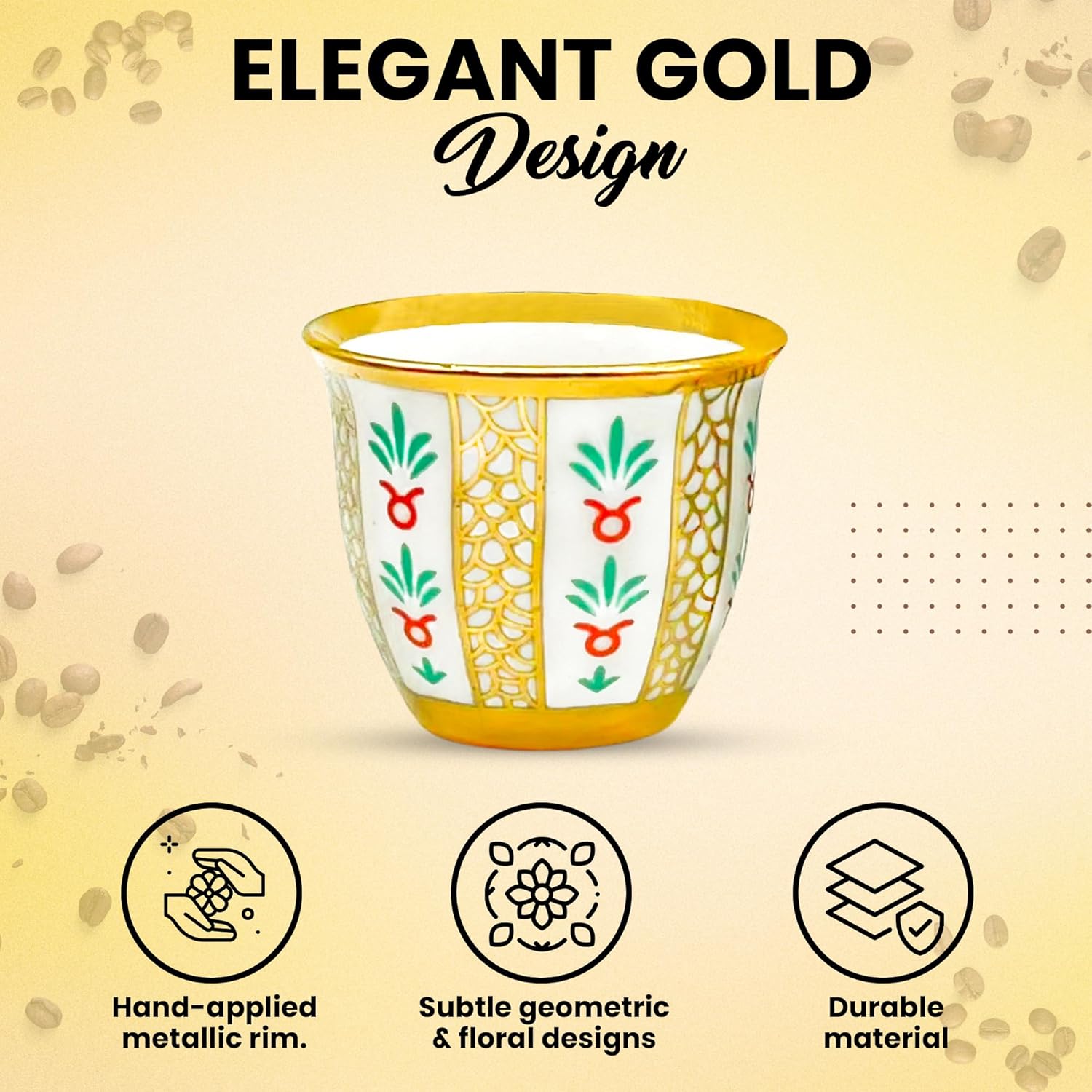 Generic Premium Porcelain Arabic Coffee Cup Set 100ml - Elegant Gold Trim - Gift/Party Set (100 ml, 12, Count)