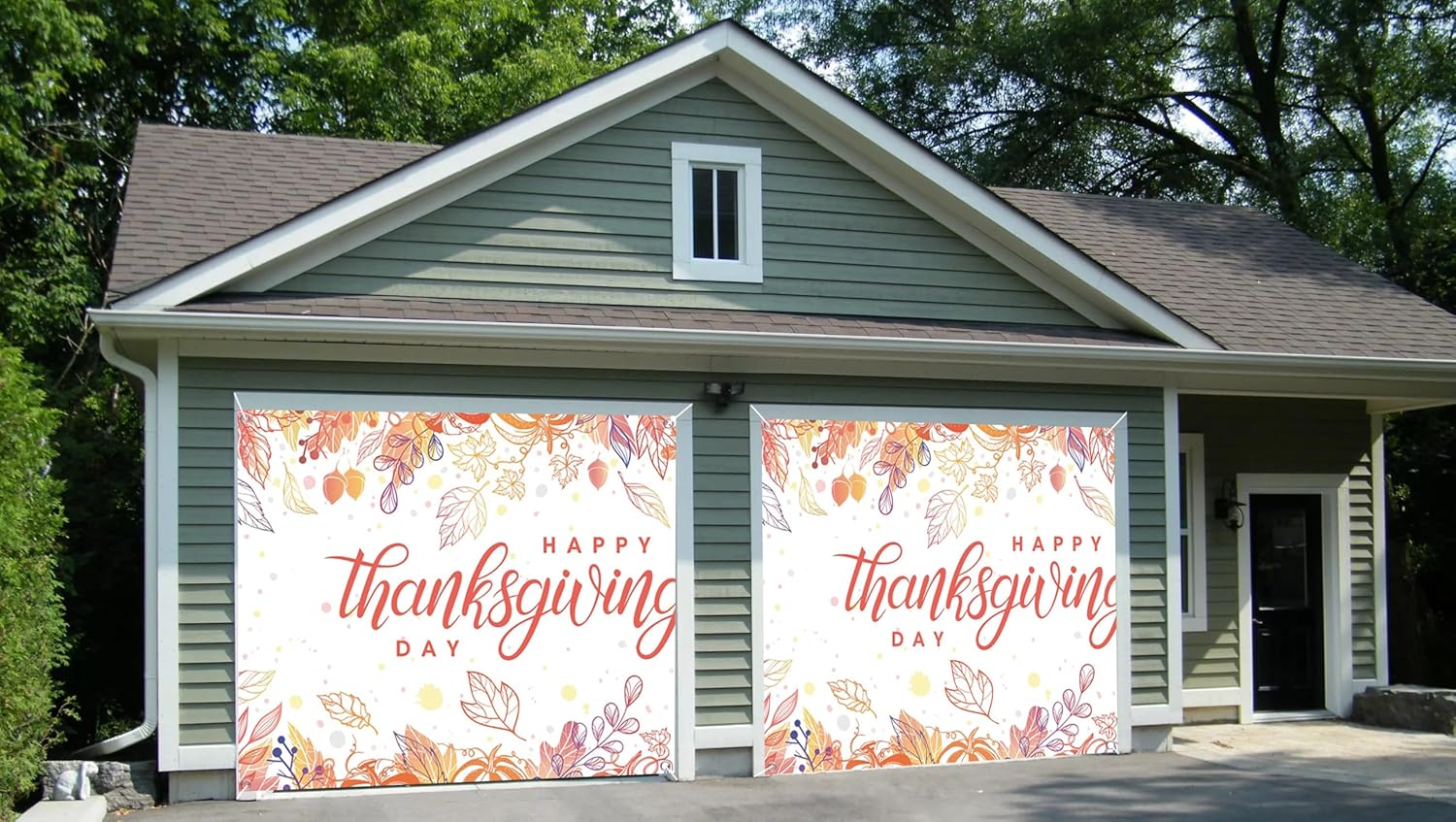 7x8ft Thanksgiving Festive Garage Door Decor Autumn Red Maple Leaves Pumpkin Happy Thanksgiving Day Greeting Garage Door Cover for Family Gathering Photo Shoots Seasonal Decor