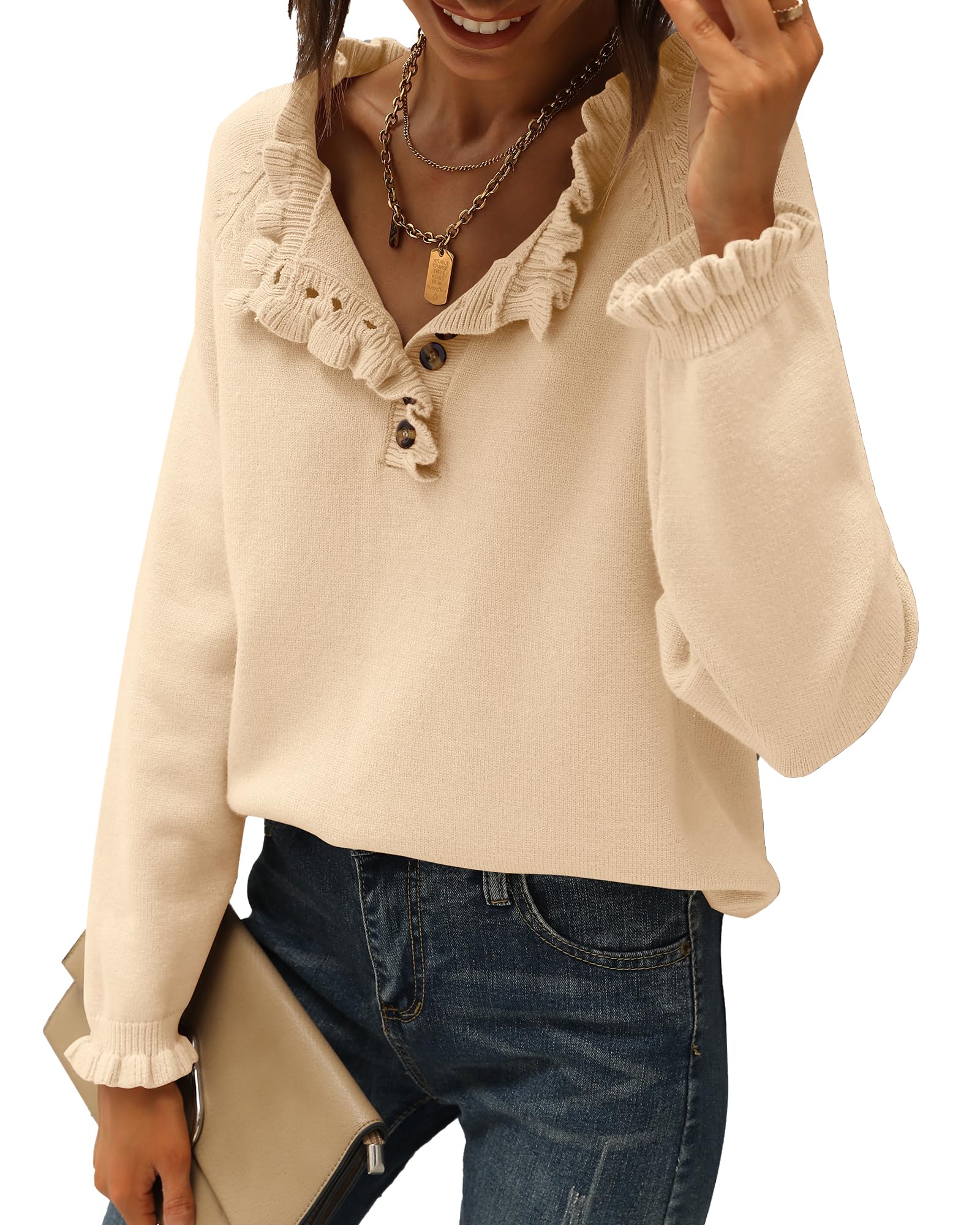 BTFBM Womens Sweaters Fall Winter Clothes 2025 Long Sleeve Button Down ...