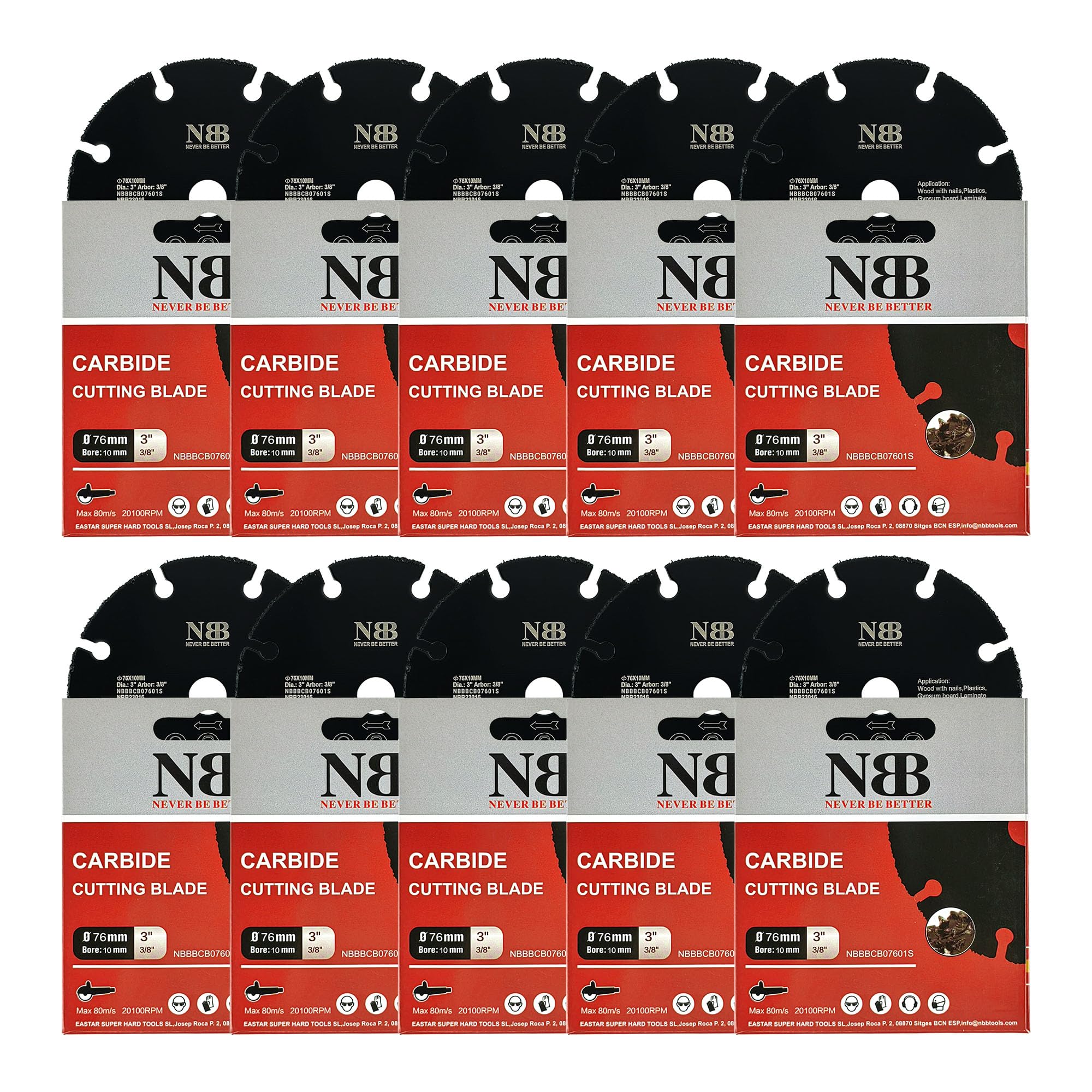 NBB Disco de corte de carburo para corte en madera con clavos laminado plástico y placa de yeso perfiles de aluminio hoja de carbur sierra de carburo de tungsteno para Amoladora fácil uso (10, 76mm)