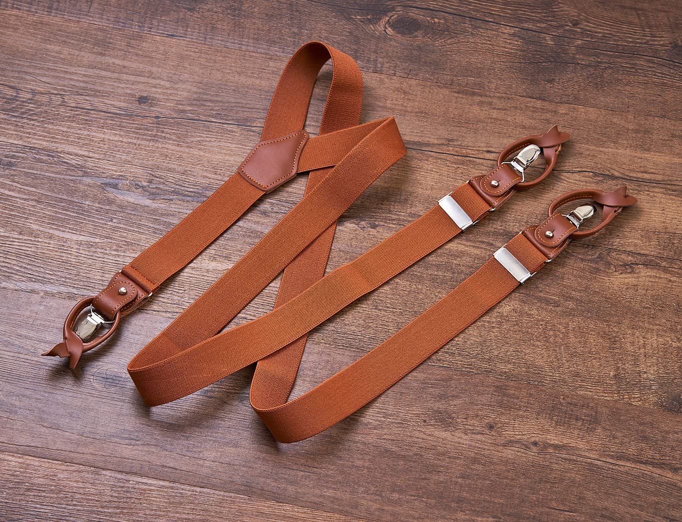 Herren-Hosenträger, braunes Leder, Knopfleiste und Clip-Hosenträger, strapazierfähig, Hochzeits-Hosenträger für Bräutigam, Trauzeugen