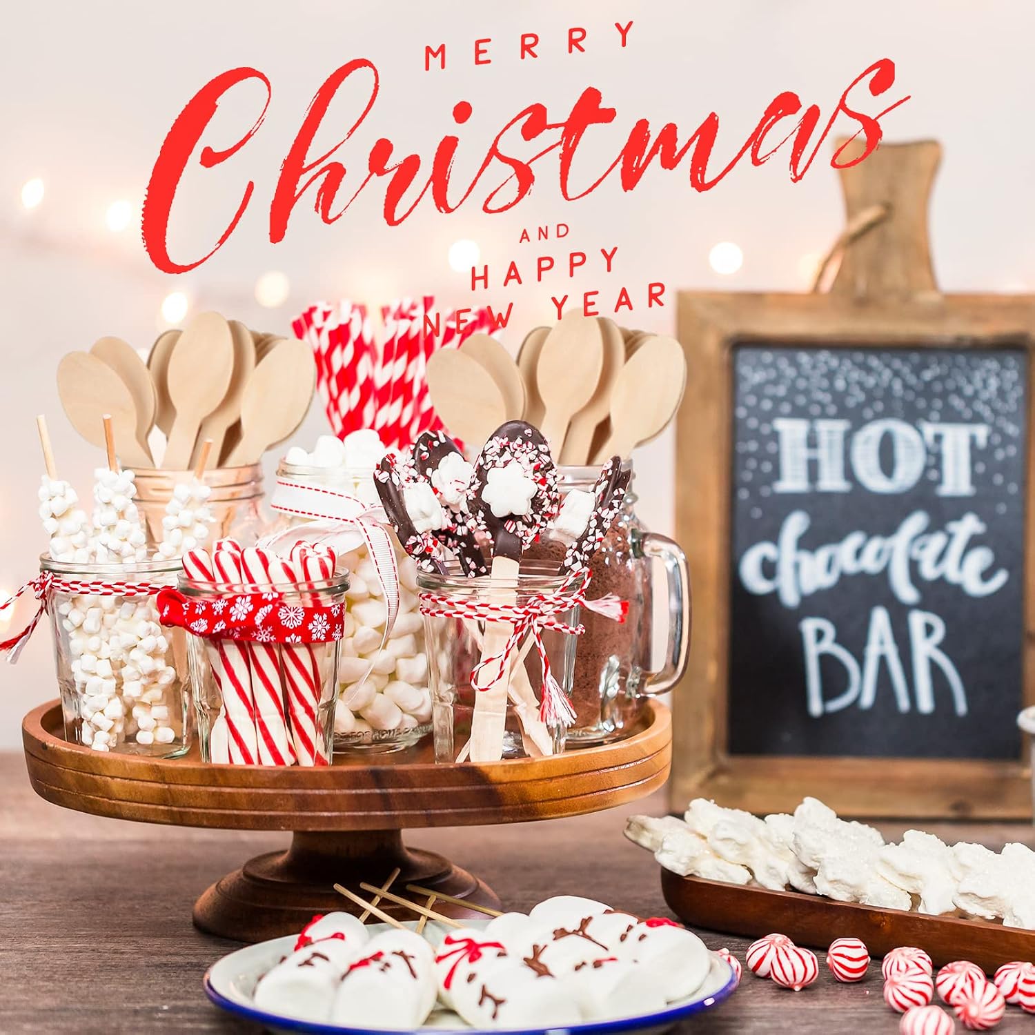 Hoolerry 100 Pcs Disposable Christmas Wooden Spoons 5.5'' Hot Cocoa Chocolate Candy Cane Winter Tasting Bar Spoons for Cake Coffee Ice Cream(Red, Green,Merry Style)