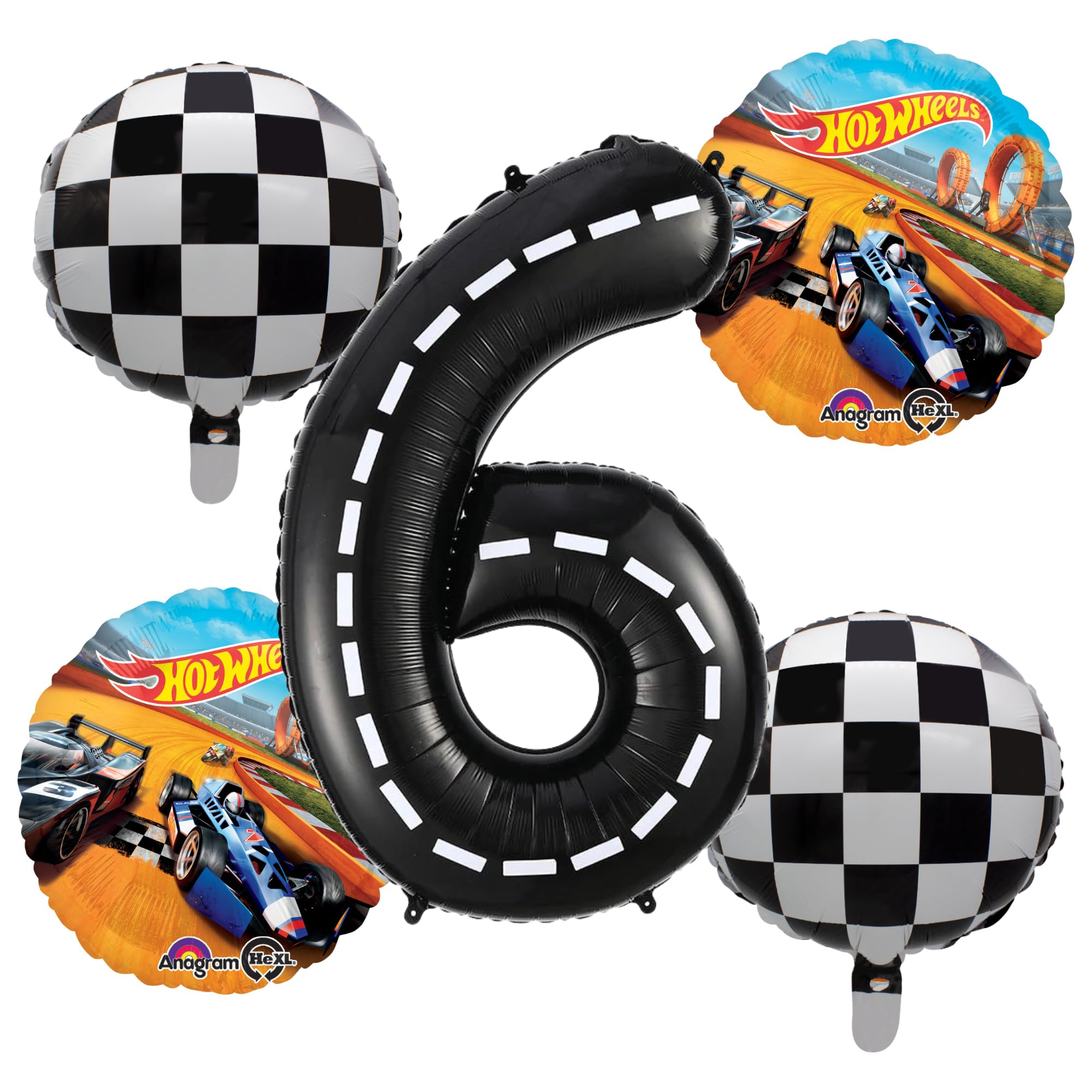 Hot Race Car Wheels Birthday Balloons - Set Of 5 Boys Racecar Party Balloon Decorations For A 6th Happy Birthday Cars Themed Racing Baloon Bouquet Backdrop 6th