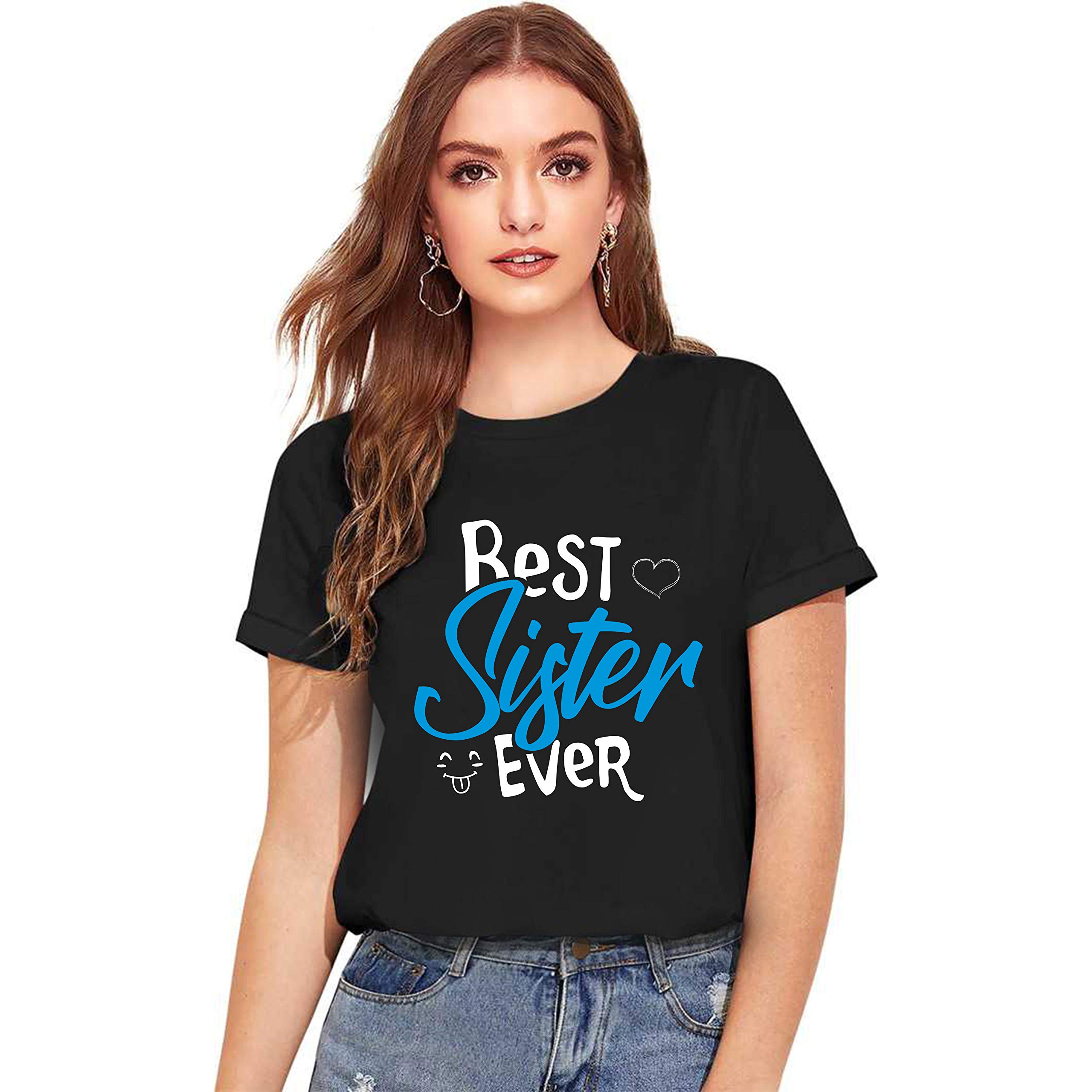 Uniplanet StoreWomen's Best Sister Ever Round Neck Black T-Shirt