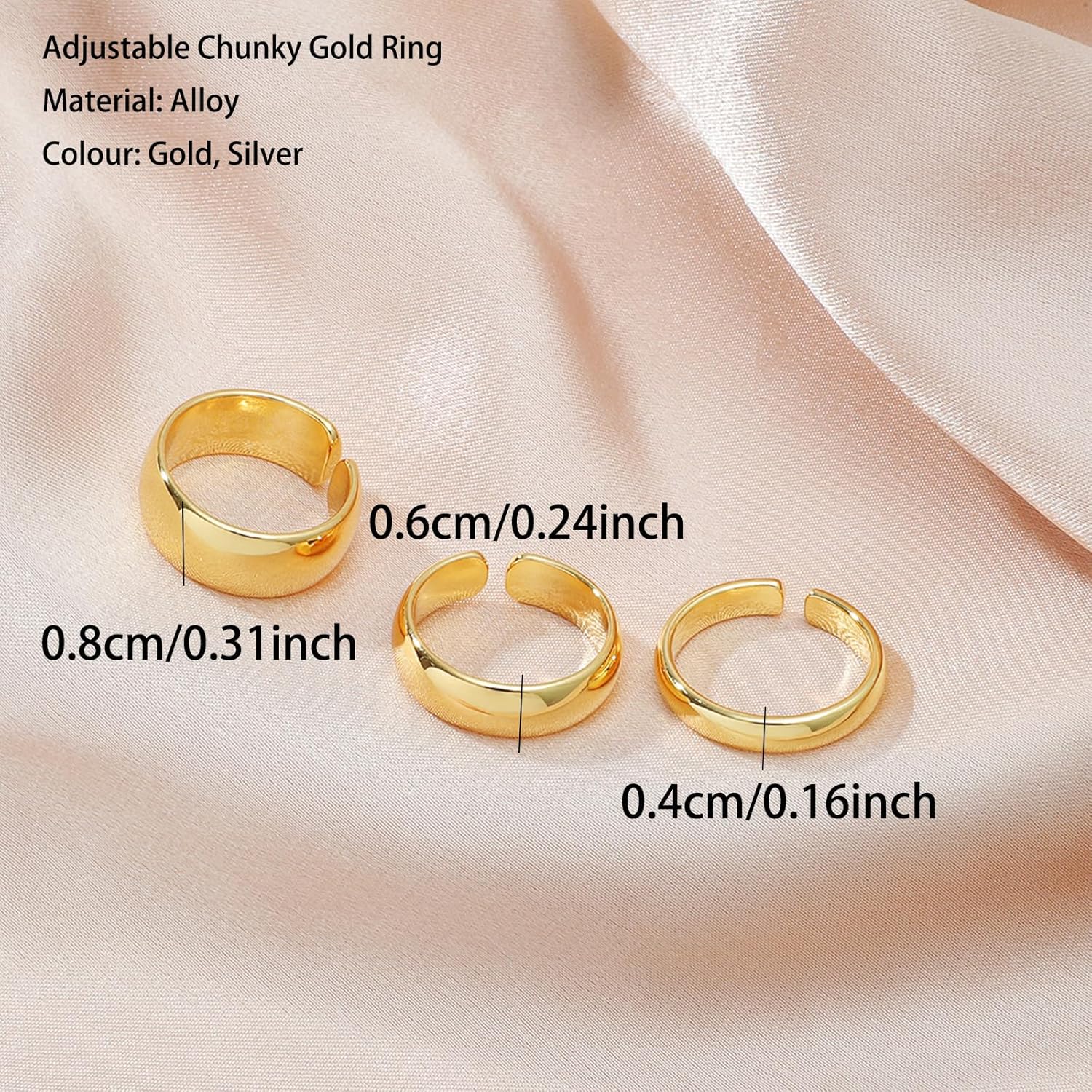 Chunky rings non tarnish 3PCS stacking ring for women Set Statement adjustable rings Fashion Jewelry - Image 4