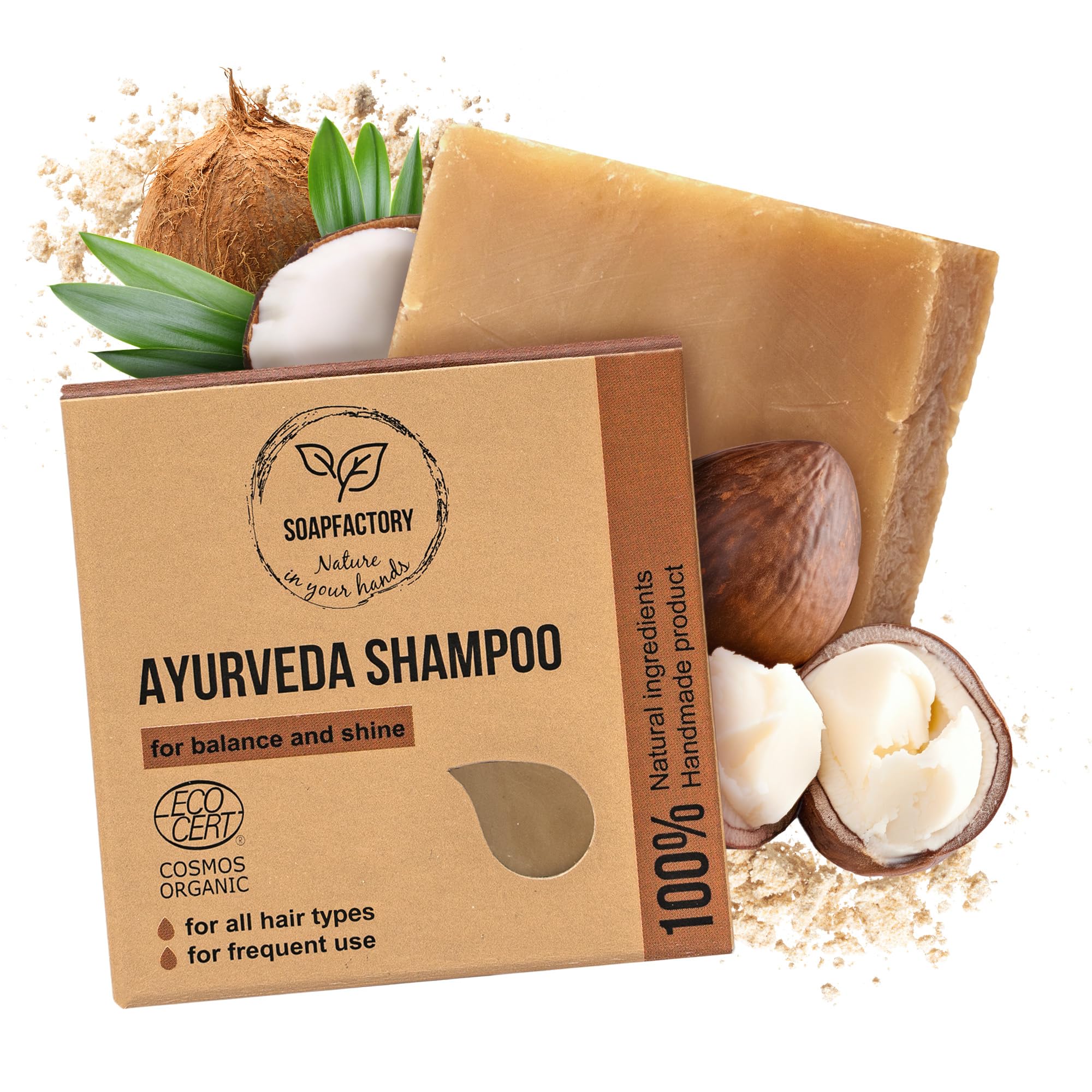 SoapFactory Ayurveda Solid Shampoo Bar with Castor Oil for Hair Growth, Ayurvedic Organic Hair Soap for Men and Women, 100% Natural, Vegan, 3 ounce[Amazon-developed Certification] Compact by Design