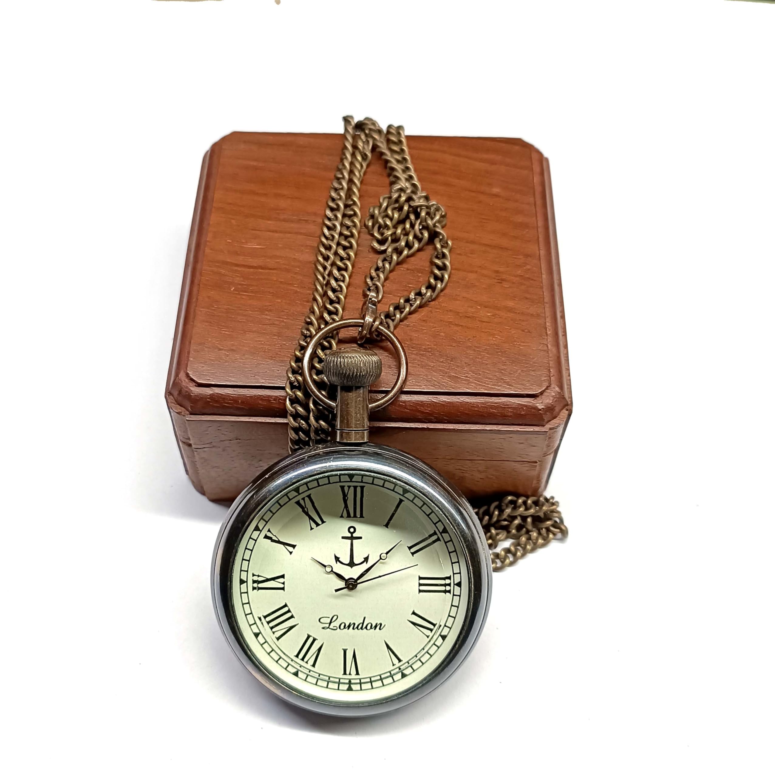Antique Nauticalia -Maritime Brass Anchor Analog Pocket Watch with Rose Wood Wooden Box. (B0CLK7W29C) Amazon Price History, Amazon Price Tracker