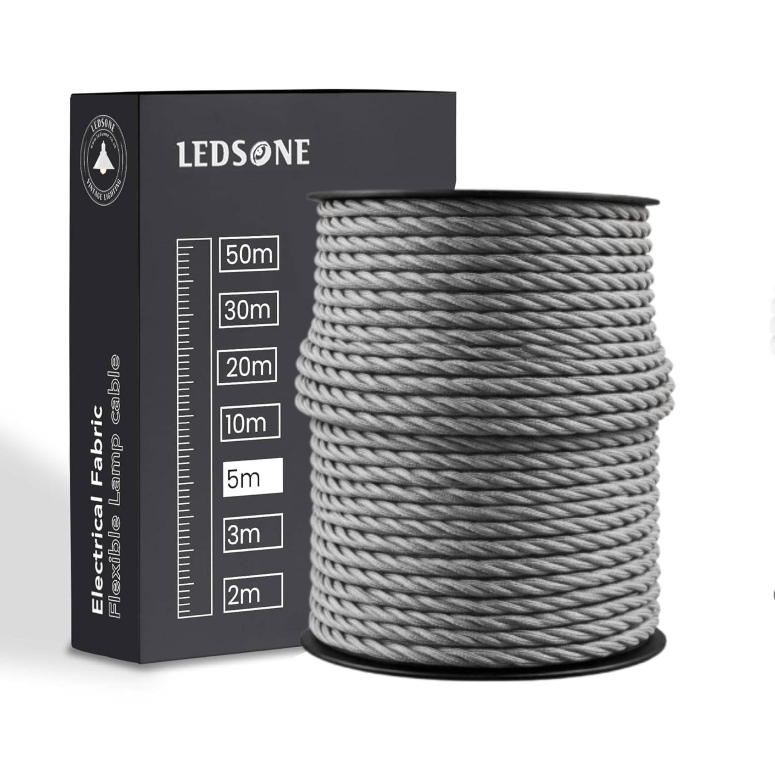 LEDSone Grey Vintage Braided Fabric Electrical Cable 5M /16.4FT, 2 Core 18AWG Copper Flex Wire Twisted Lamp Cord for Pendant Lighting DIY Wiring