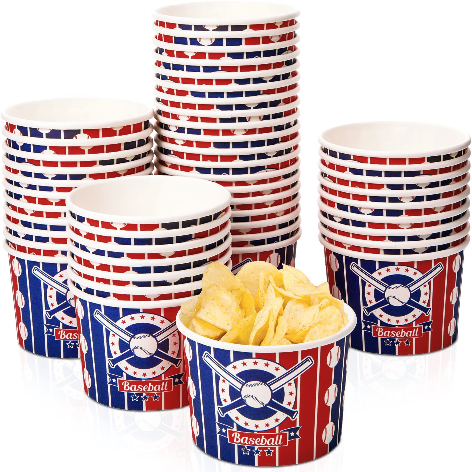 Potchen 9 oz Paper Bowl (50 Pcs), Baseball Theme, Disposable Dessert Bowls, Ideal for Hot or Cold Food, Party Supplies