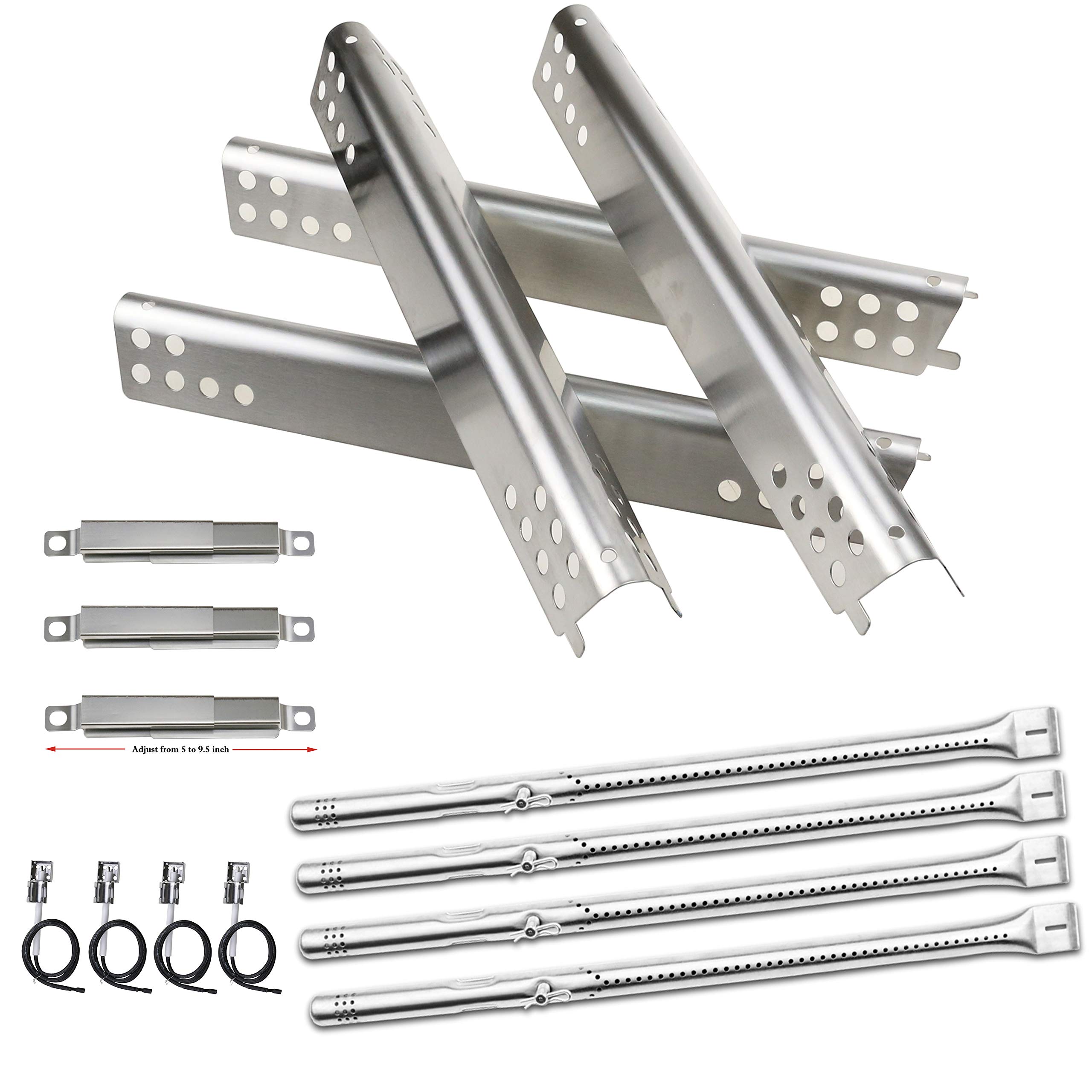 HisencnGrill Replacement Parts for Charbroil Advantage Series 4 Burner 463344116, 466344116 Gas Grill, 14 3/8" Grill Burners Tube,15 1/2" Heat Plate Tent Shield,Adjustable Carryover Tube,G361-0003-W1