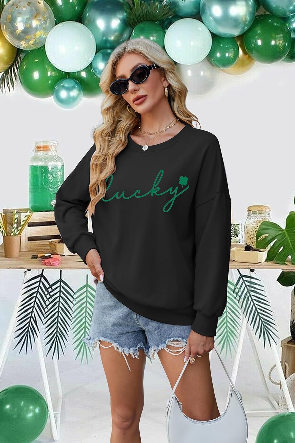 Women St. Patrick's Day Sweatshirts Shamrock Clover Print Long Sleeve Shirts Casual Irish Gift Pullover Tops - Image 4