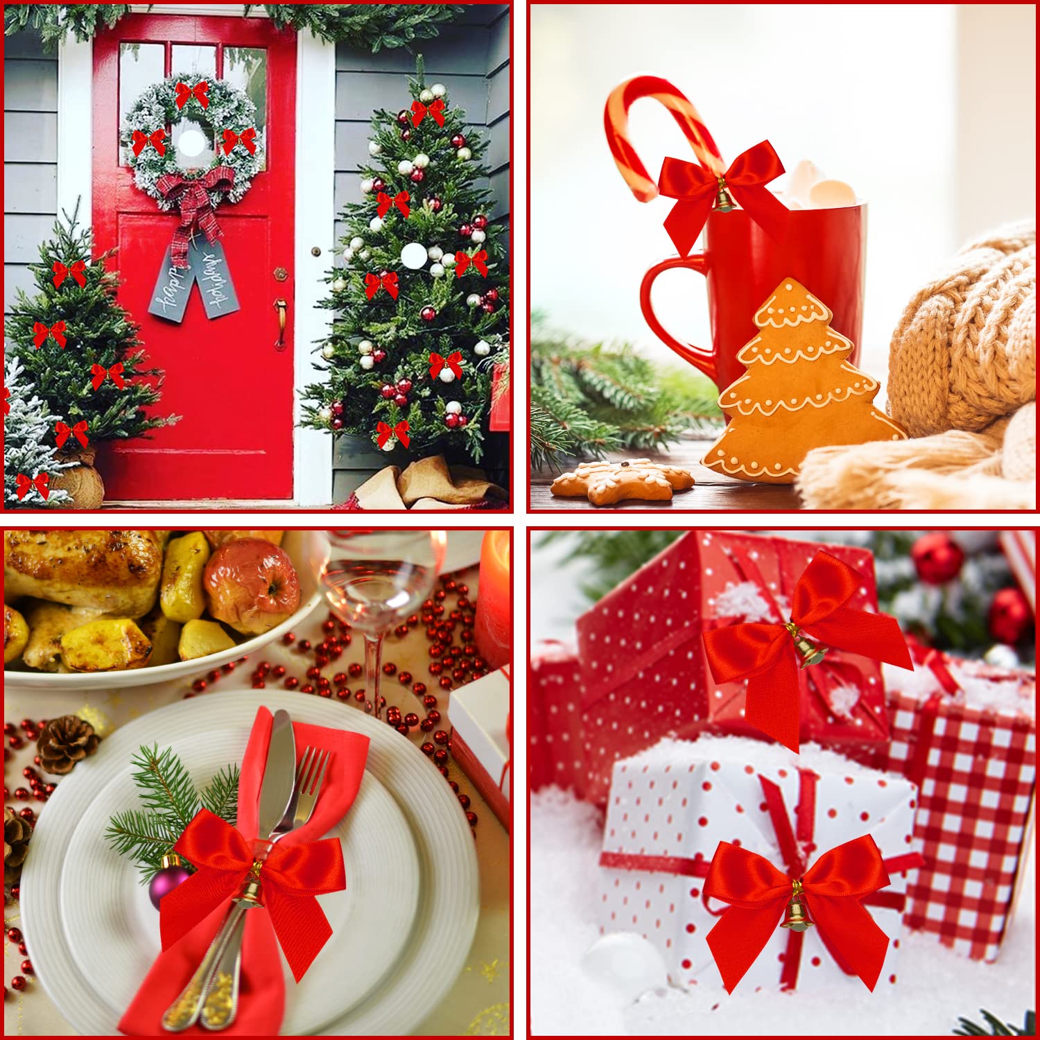 Yimomoyi Rode Strikken Kerstversiering, 12 Stuks Kerststrikken, Kerststrik 12 x 14 cm, Kerststrikken, Kerstboomversiering, Decoratie voor Kerstboom, Kerstkrans, Dennenboom, Kerstboomstrikken (rood