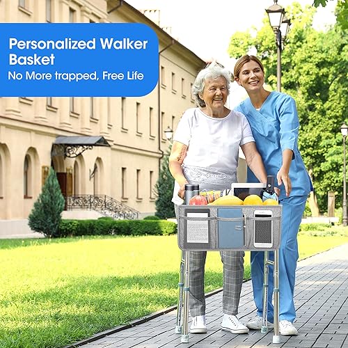 Miniatura 13 de Dotday Cesta de andador mejorada con soporte para tazas, bolsa plegable con gran capacidad y nunca se vuelca, no apta para rolladores Negro