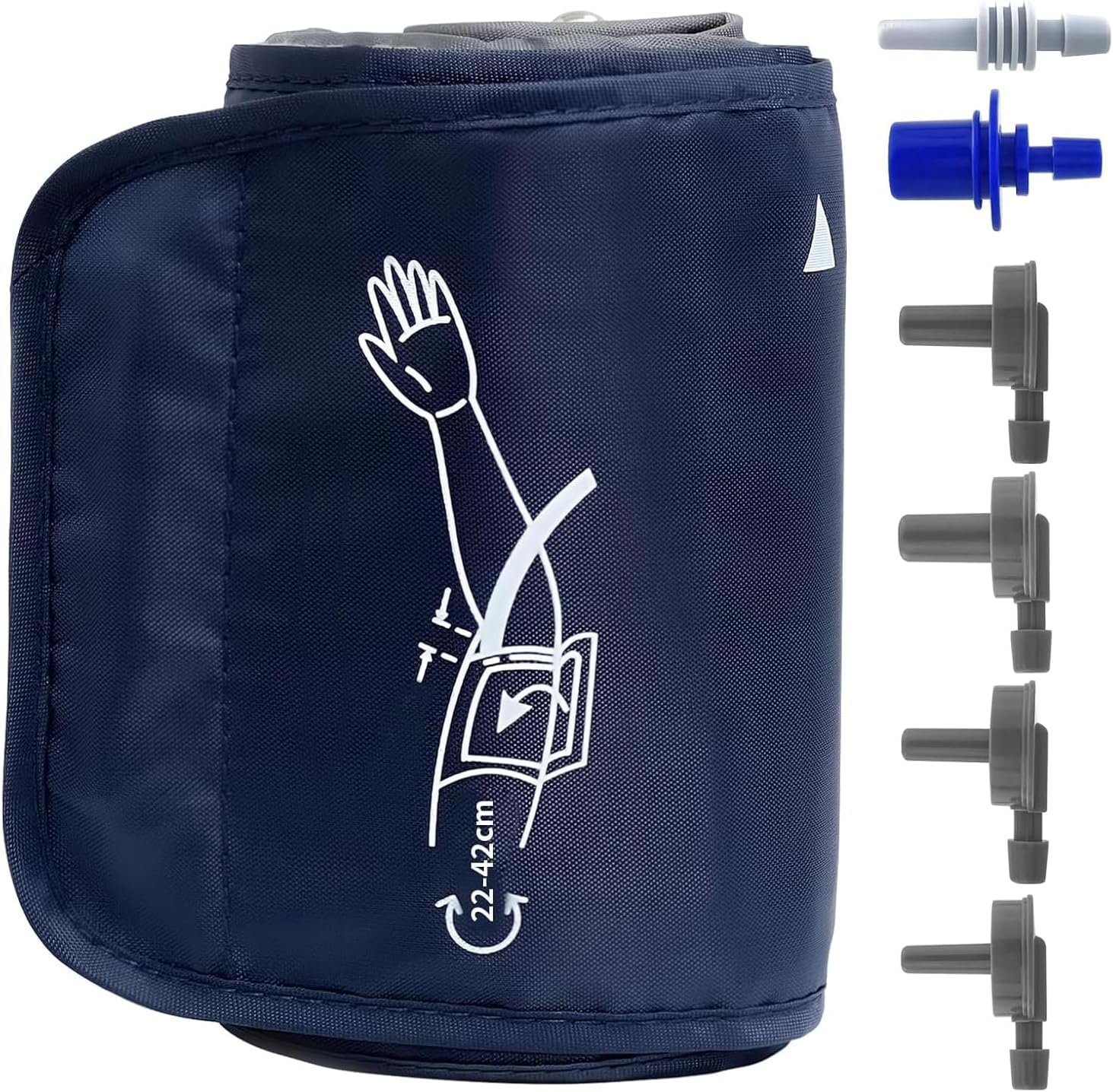 Blutdruckmanschette für Maschine, 22–42 cm, mittlere Blutdruckmessgeräte-Manschette mit 6 Universalanschlüssen, verstellbarer digitaler BP-Monitore, Ersatzgurt für Erwachsenen-Oberarm