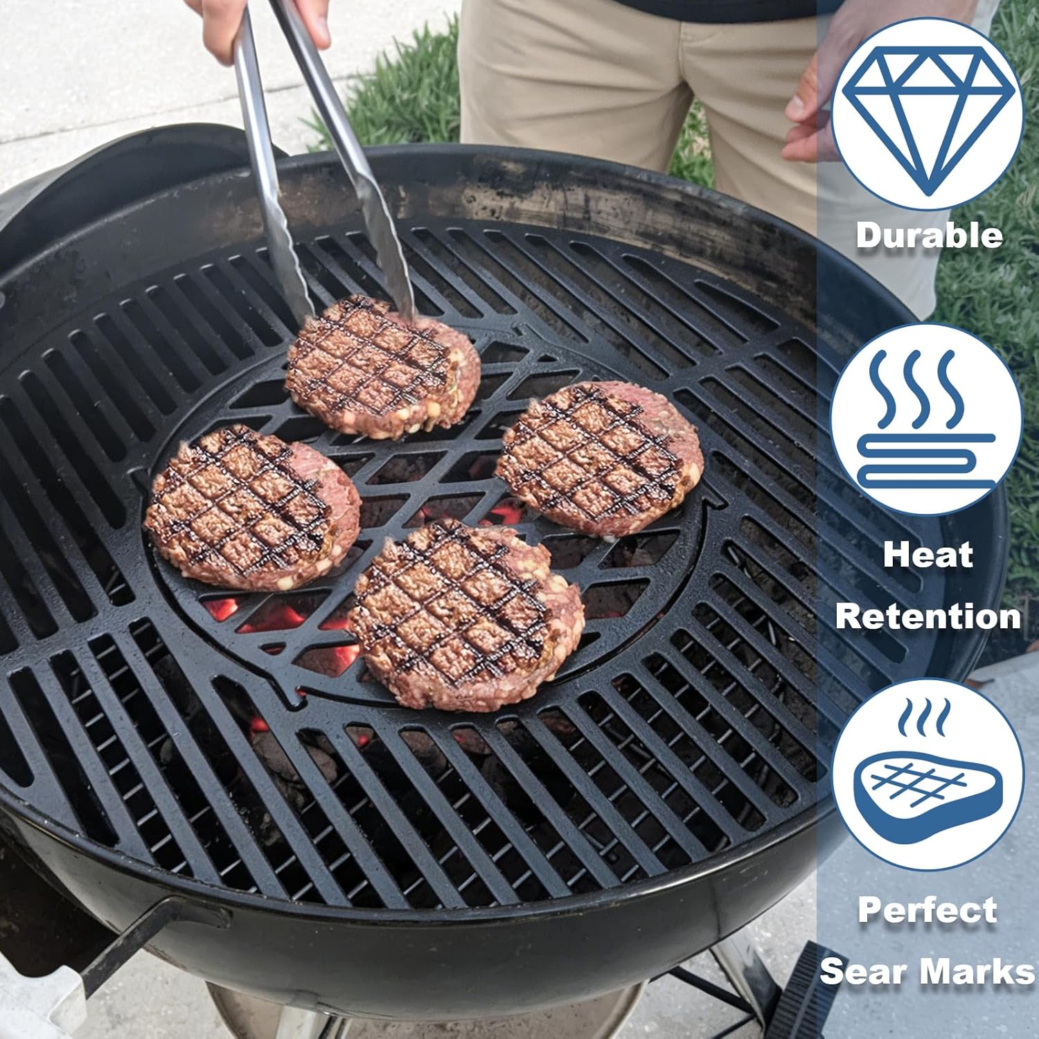 Cast Iron Grill Grate Replacement Parts for Weber 22" Kettle Charcoal Grills, Cooking Grids for Weber Gourmet BBQ System, One-Touch, Bar-B-Kettle, Master-Touch, Performer Charcoal Grill, 8835