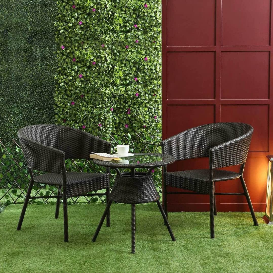 Artic Fashion D-12 Chairs Table Set 2+1 Wicker Patio Furniture Sets 2 Chair and 1 Table with Cushions for Garden Balcony Bedroom Powder Coated Frame Uv Protected Wicker (Brown)-image-31