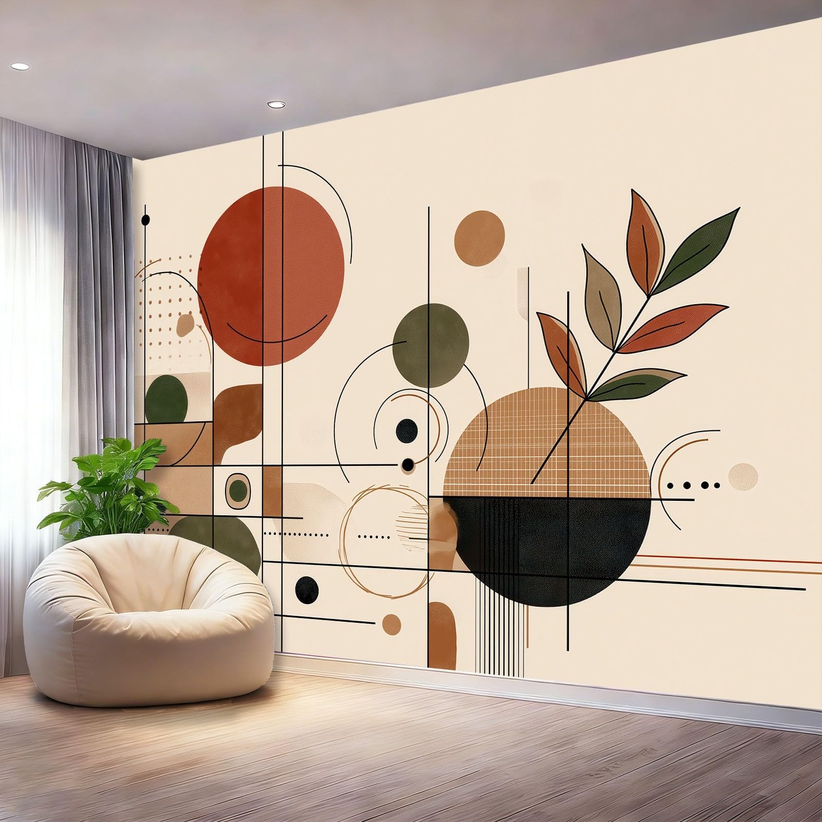 Nowoczesna tapeta panoramiczna liście linie geometria terakoty, gigantyczny plakat ścienny, niestandardowy 3D, do salonu pokój dziecięcy dekoracja ścienna restauracja 300 x 210 cm