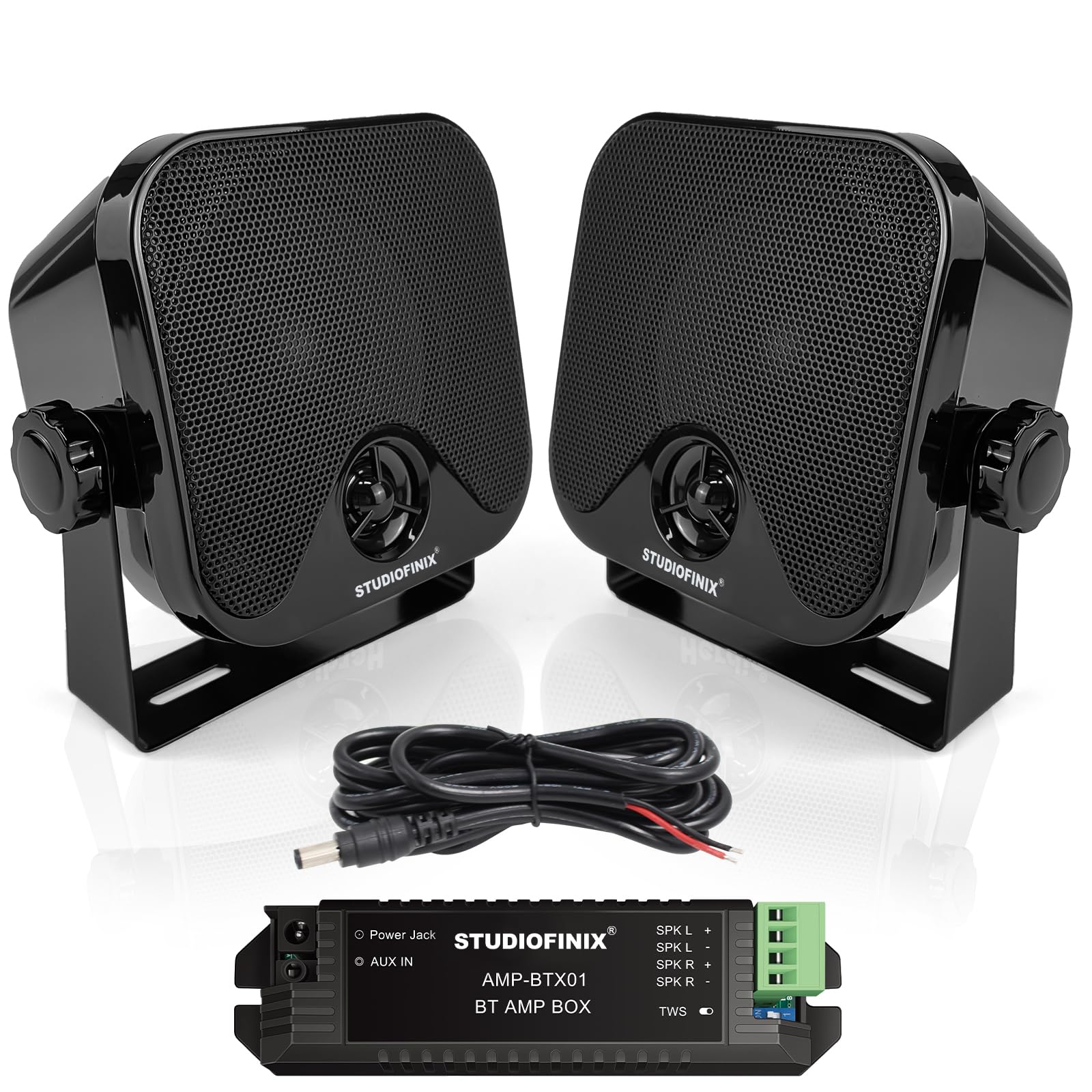 STUDIOFINIX 4-Zoll-wasserdichte Marine-Bluetooth-Lautsprecher 120W für Boot, ATV, UTV, Golfcart, Oberflächenmontage (SCHWARZ)